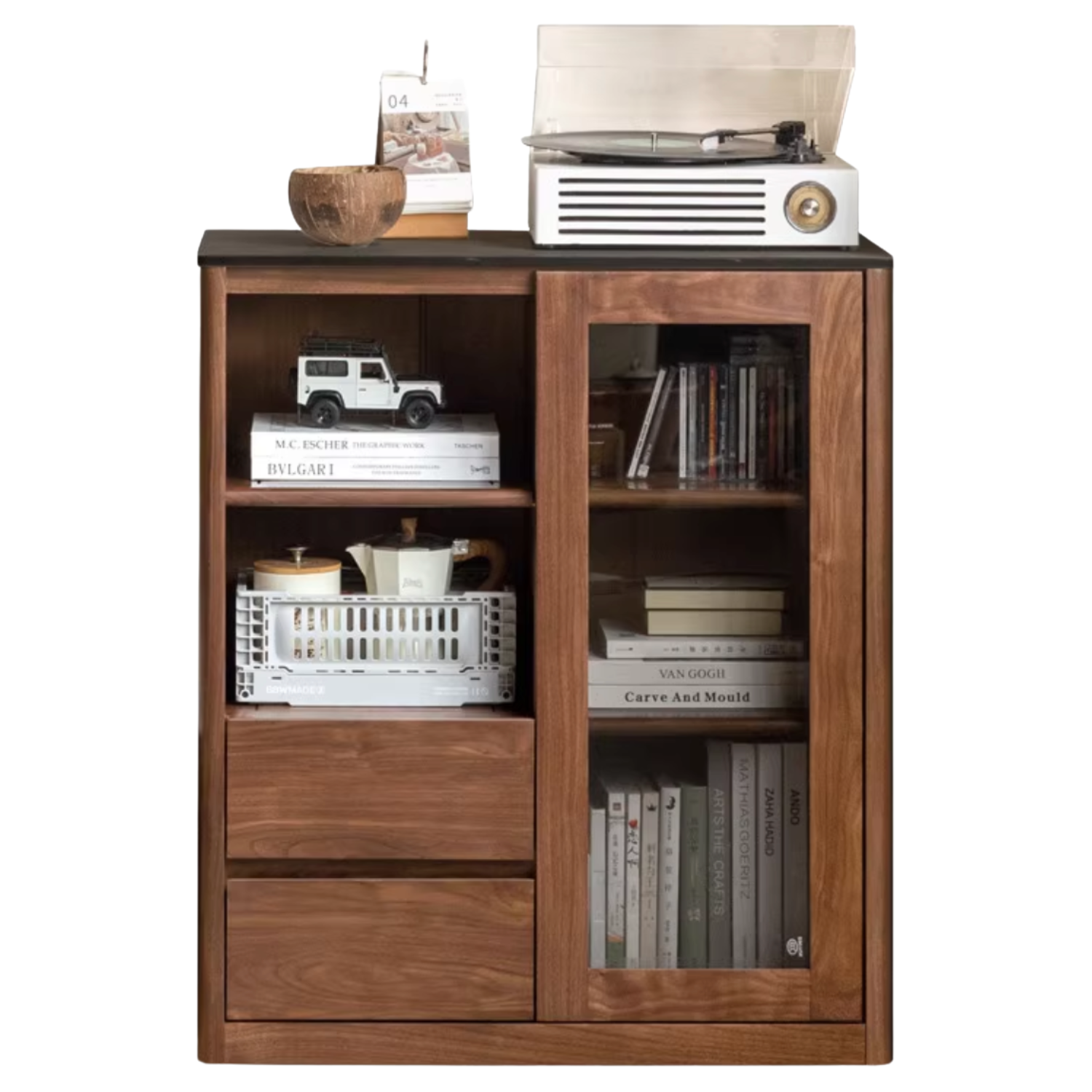 Black Walnut, Sandalwood Solid Wood Rock Slab Side Cabinet