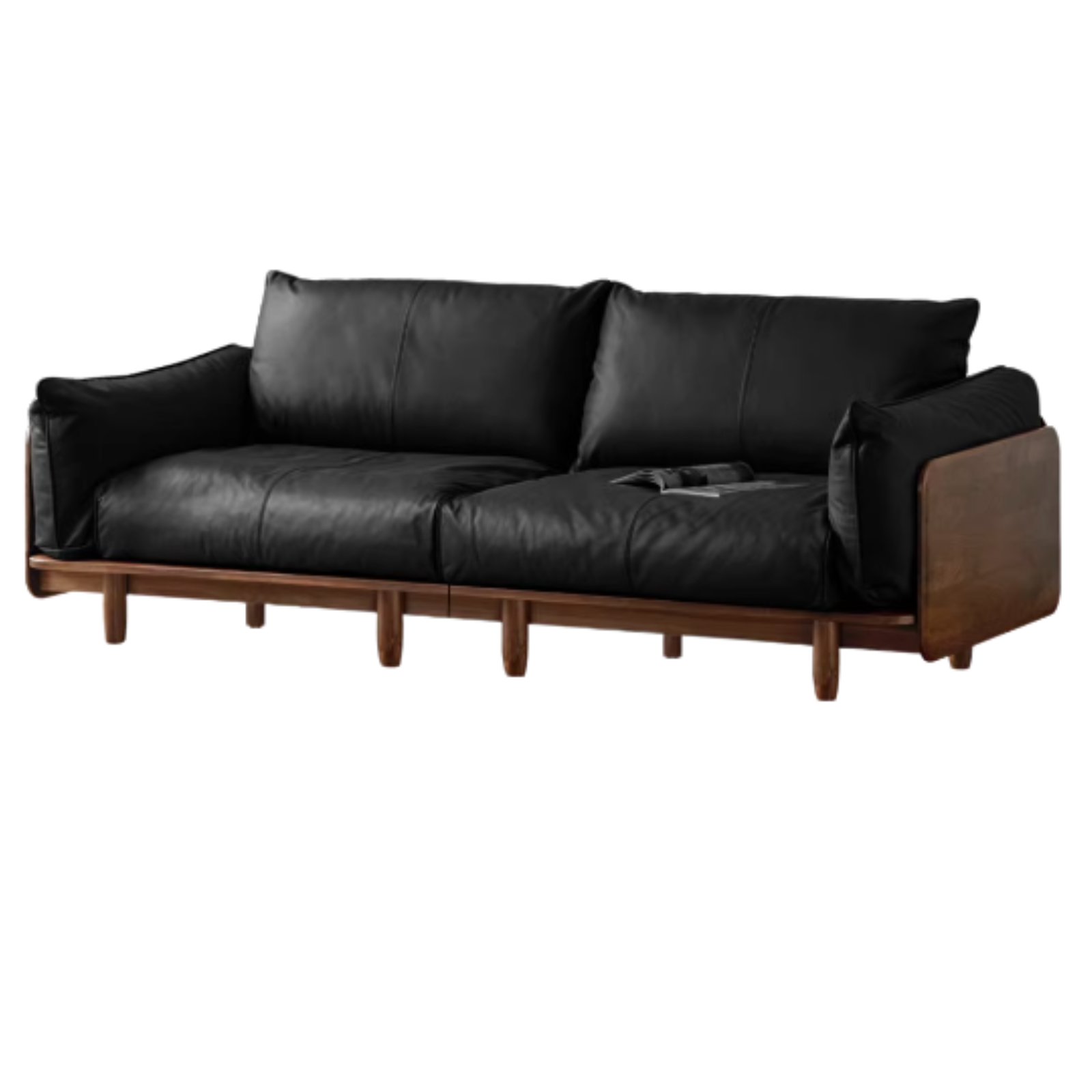 Black Walnut Solid Wood Genuine Leather Sofa, Fabric Sofa-SPECIAL PRICE: