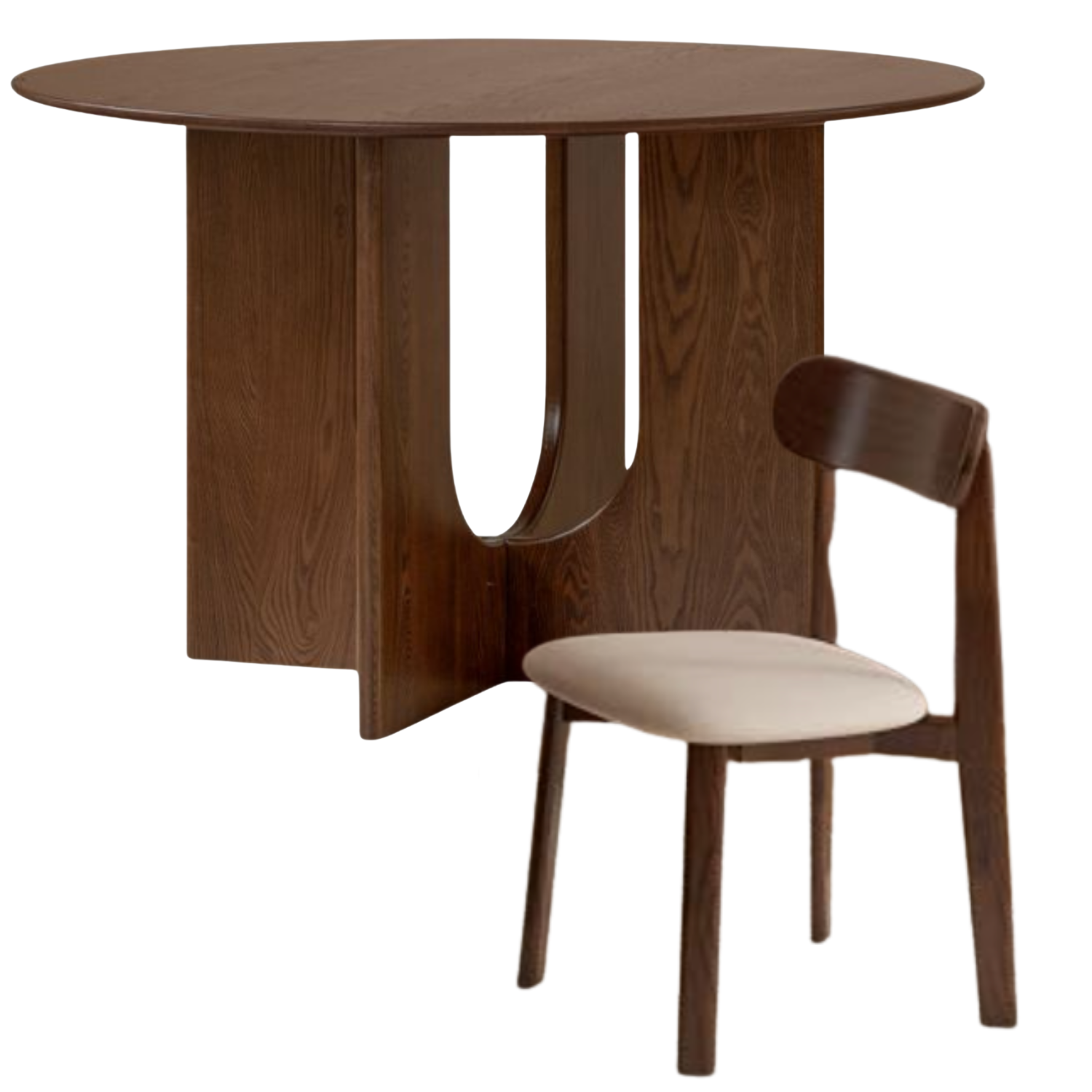 Ash Solid Wood Round Dining Table with Arched Hollow Pedestal Base