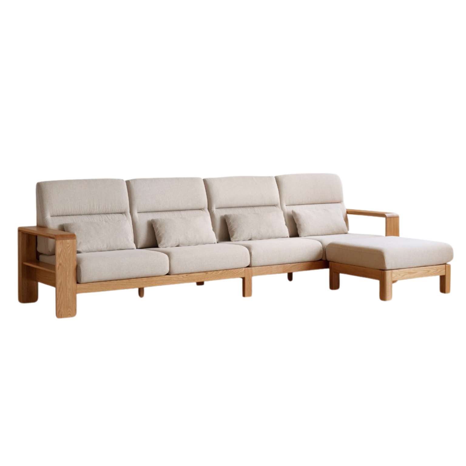 Oak Solid Wood Modern Log Style Corner Fabric Sofa