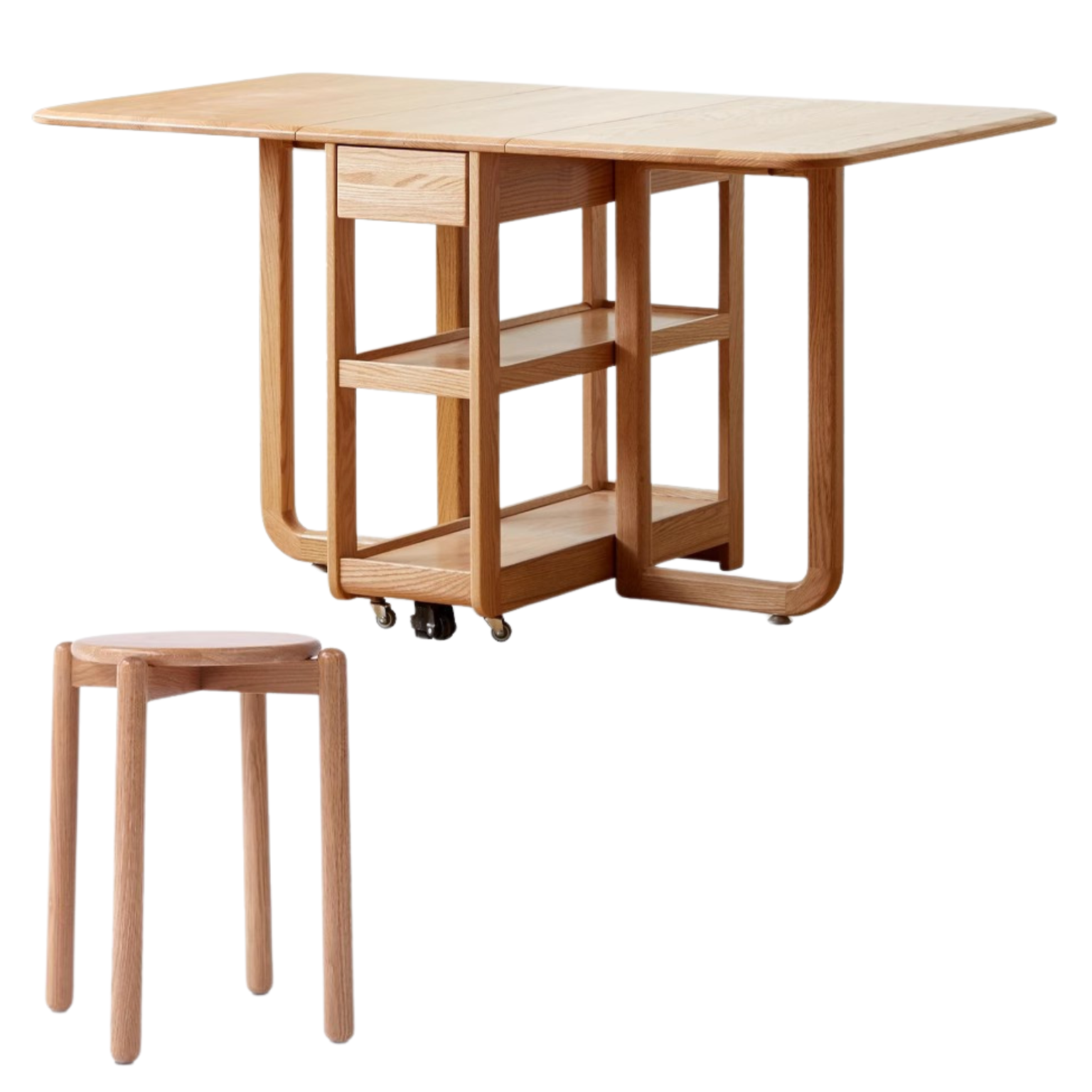 Oak Solid wood folding multi-functional storage telescopic dining table ,