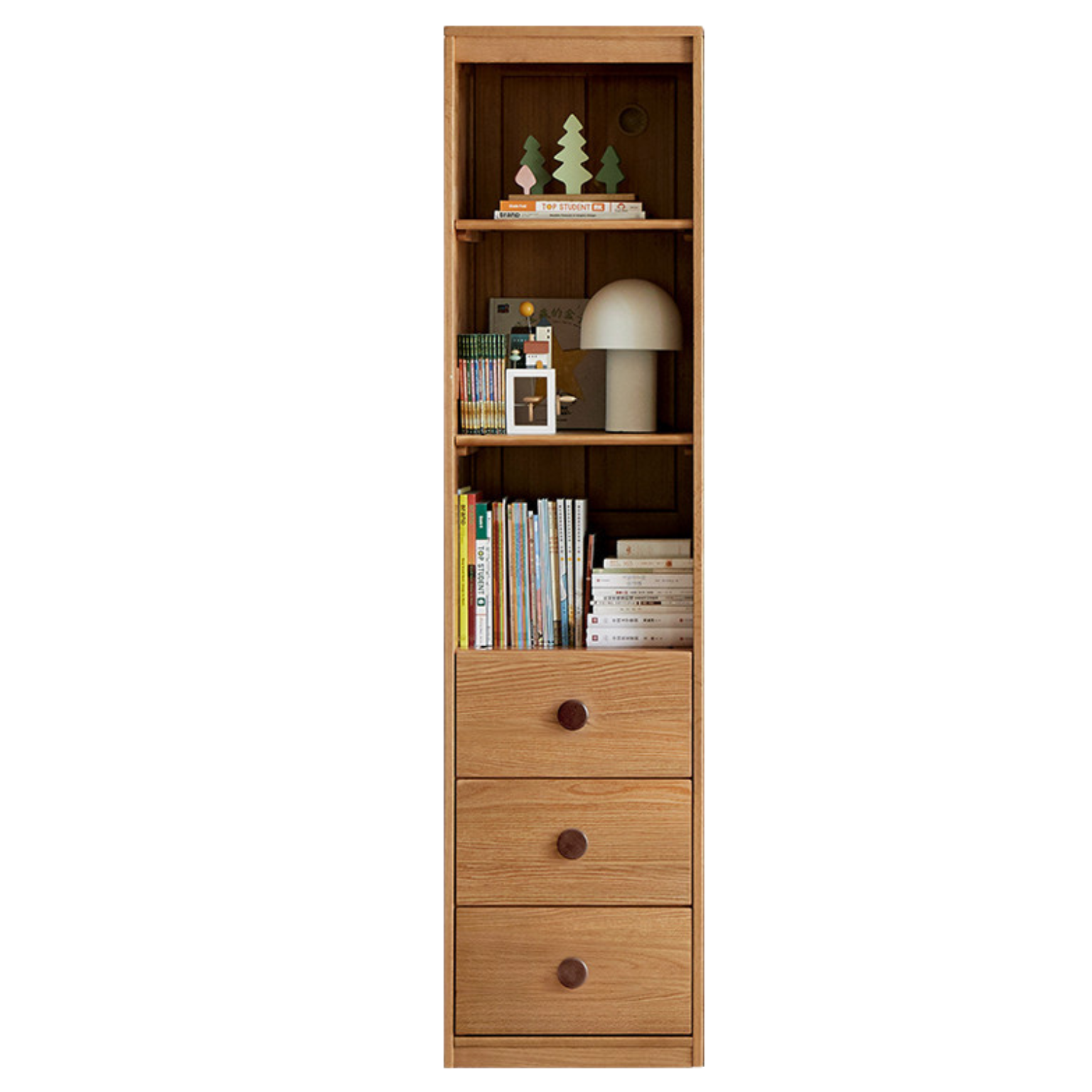 Oak Solid Wood Children's Wardrobe, Bookcase Combination<