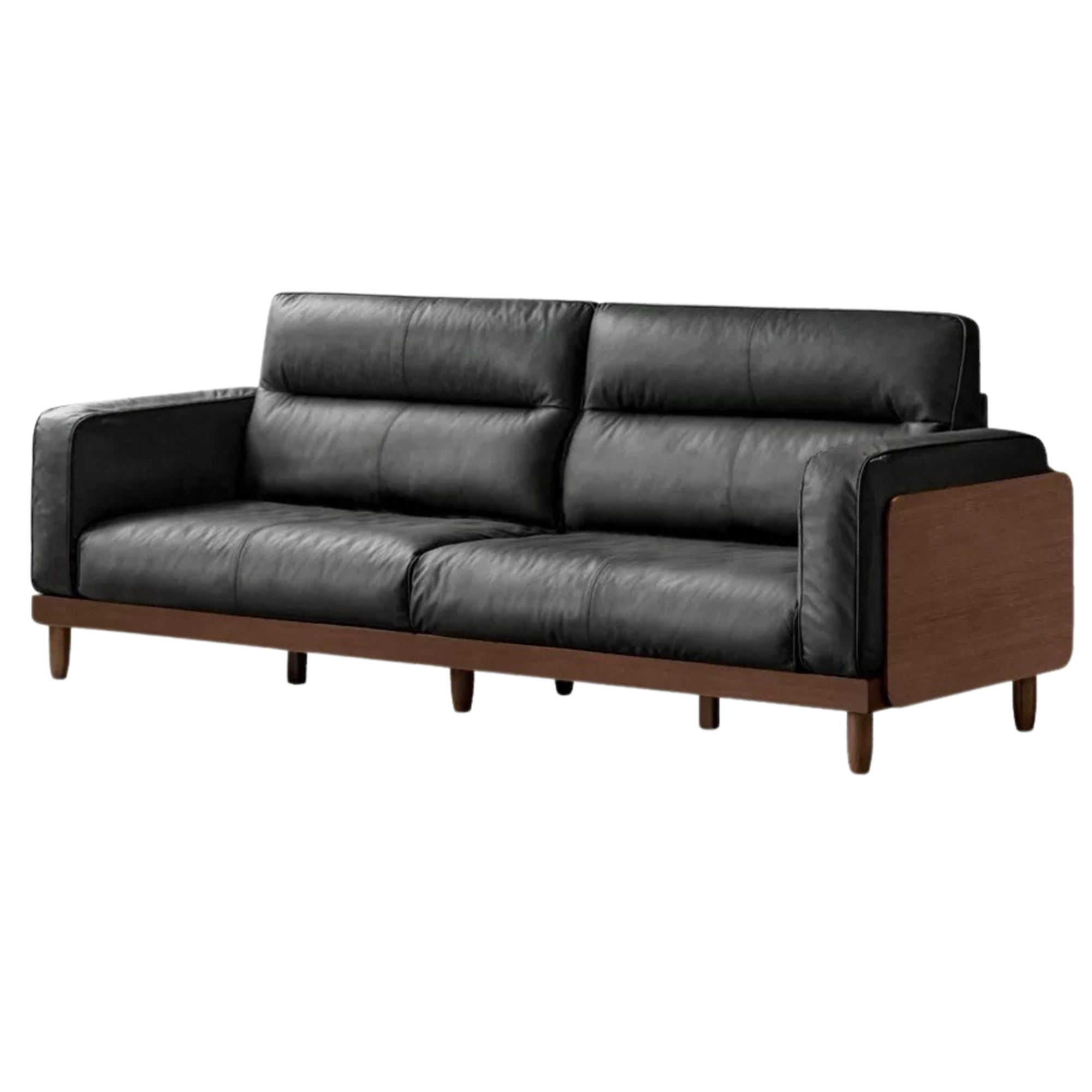 Sandalwood, Ash Solid Wood Genuine Leather, fabric High-Back Sofa