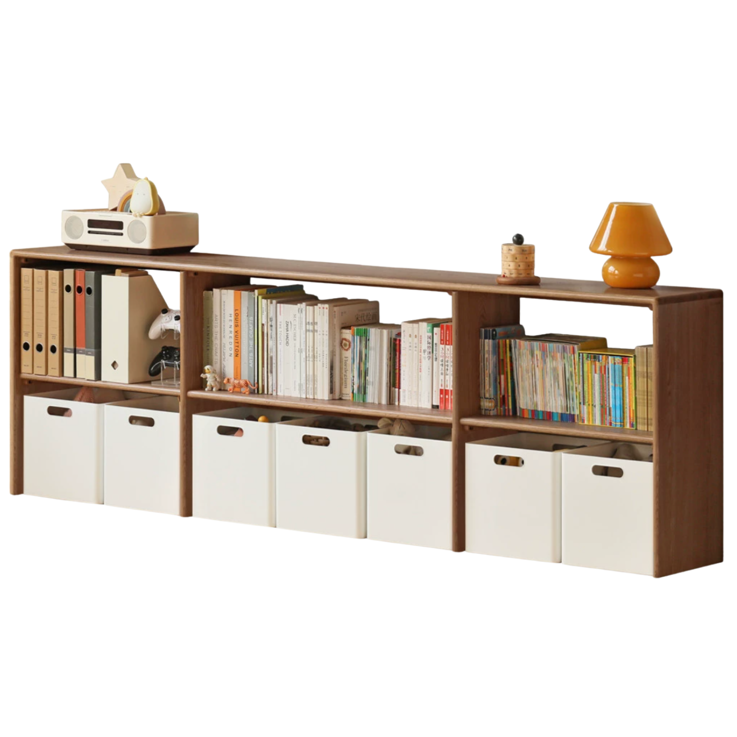 Oak, Solid Rubberwood TV Cabinet Minimalist Children's Toy Storage.