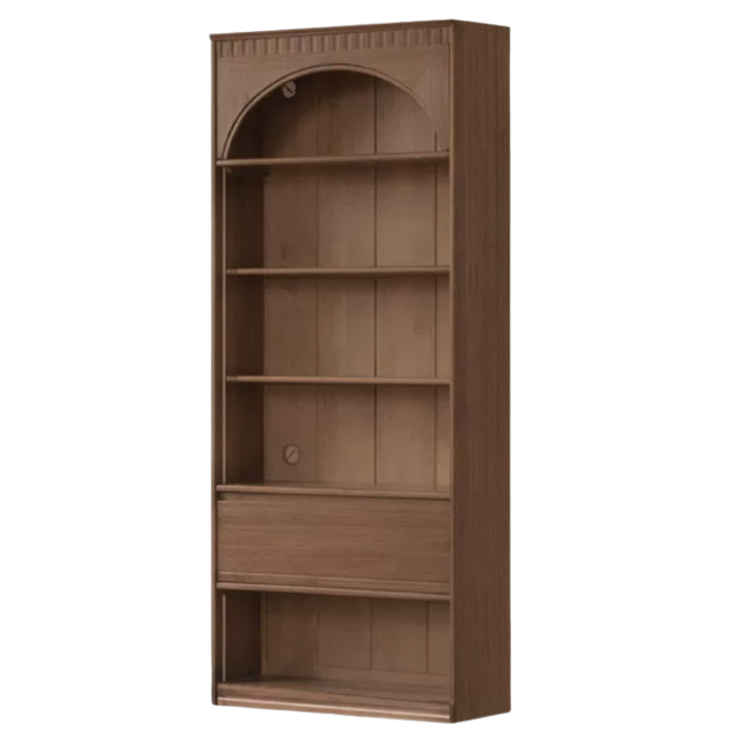 Black Walnut, Solid Sandalwood Arched Vintage Bookcase with Glass Door and Storage Drawer