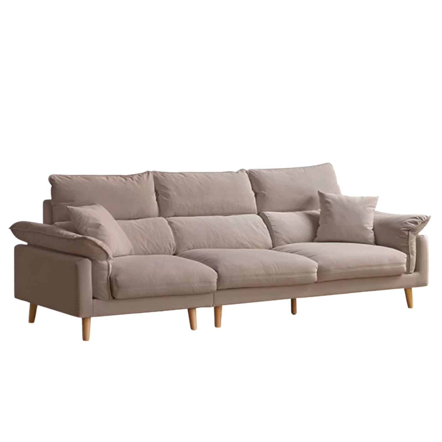 Deep-Seat Sofa with Down-Filled Cushions and Wood Legs-Genuine leather, fabric