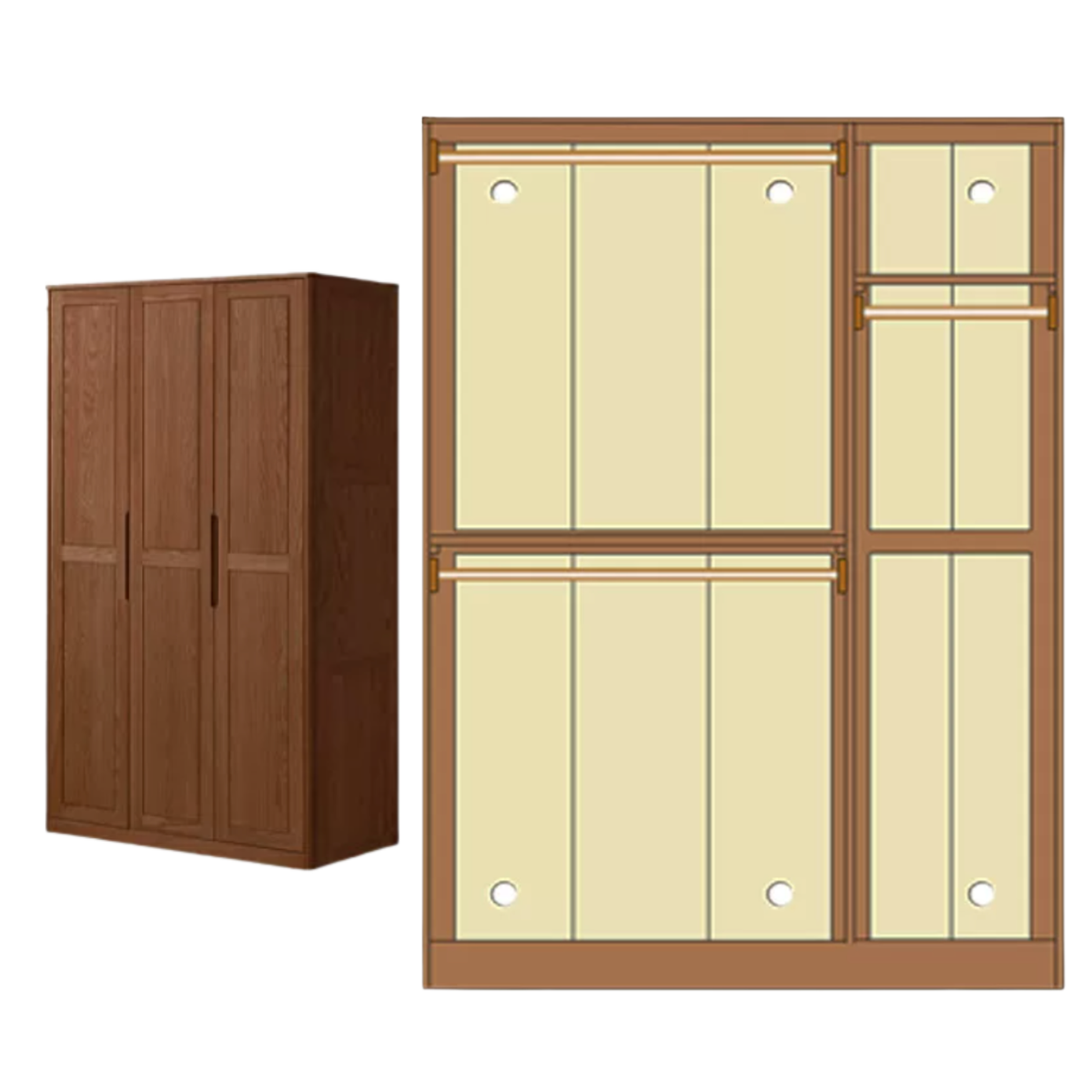 Oak Solid Wood Wardrobe with Recessed Groove Handles