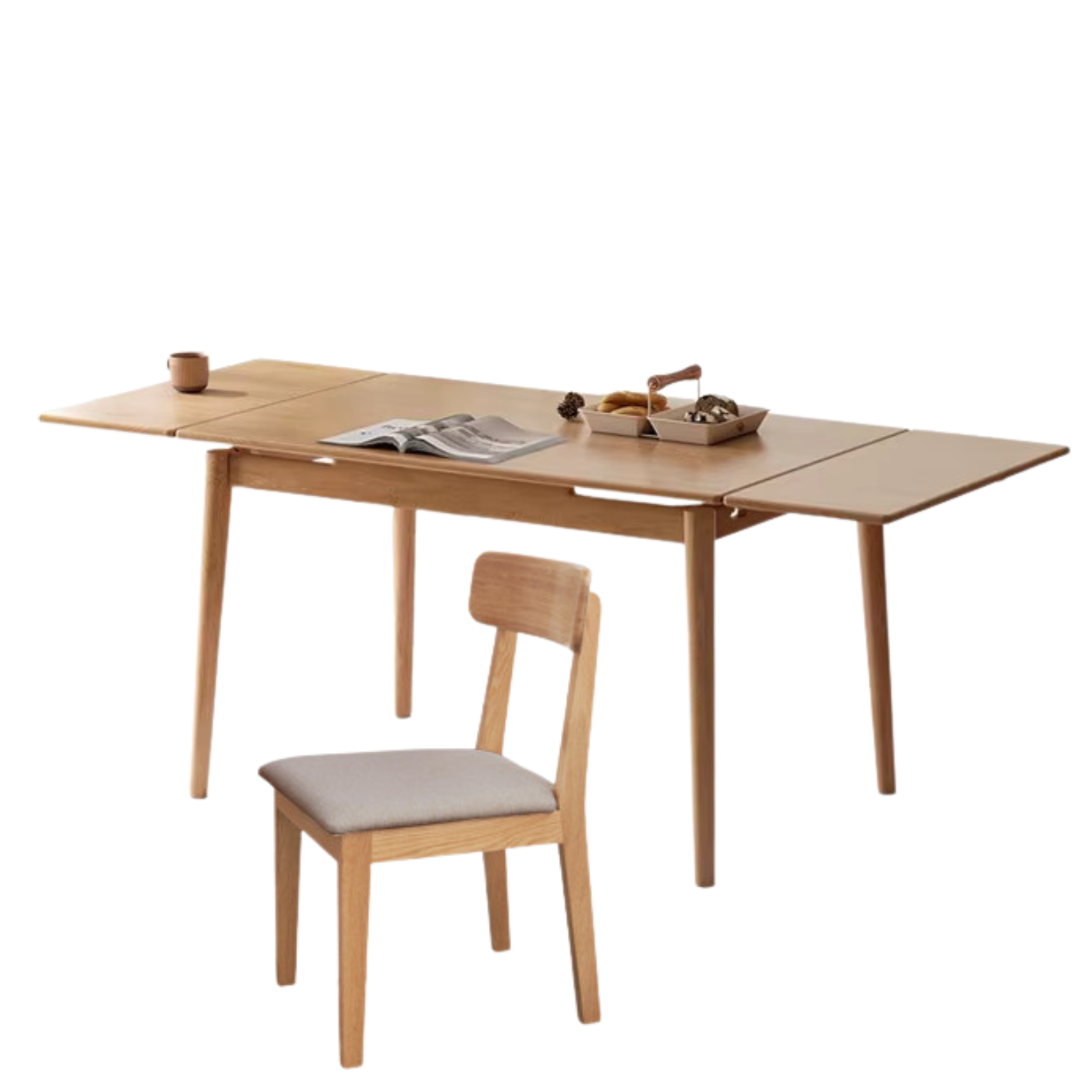 Oak Solid Wood Retractable Dining Table Large Tabletop