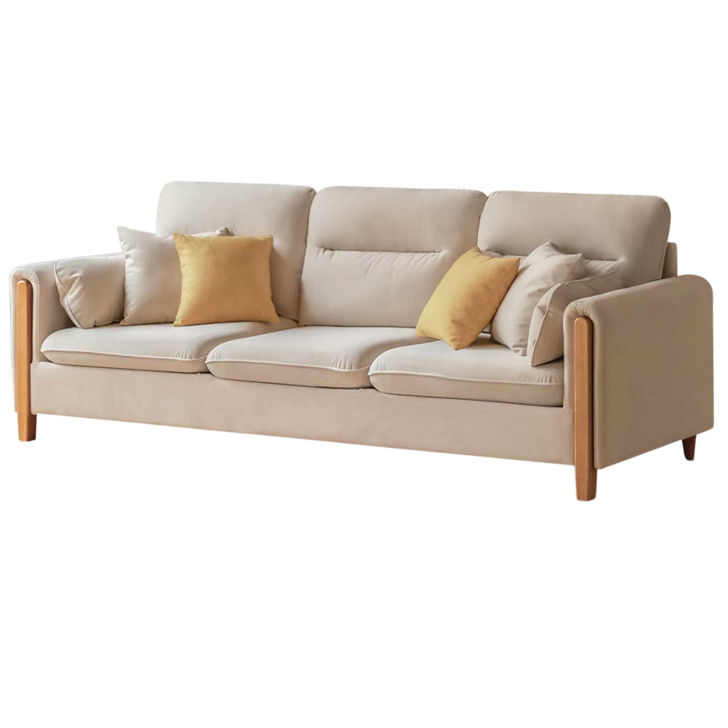 Oak Solid Wood Modern Corner-Style Fabric Sofa