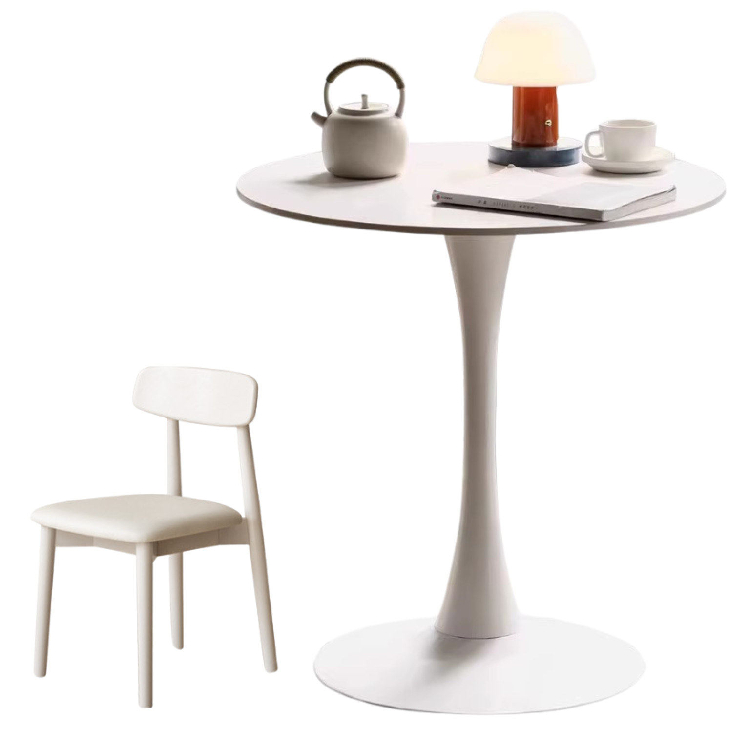 Rock slab top Small round dining table pure white,