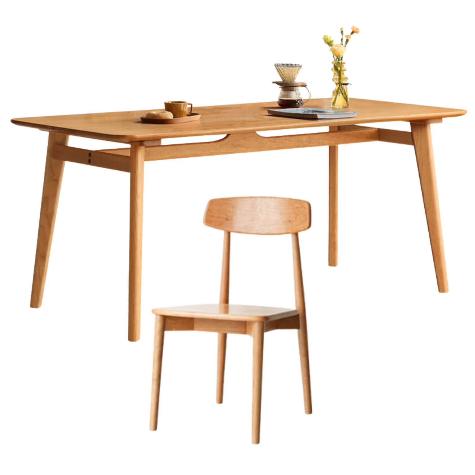 Cherry Wood Solid Wood Dining Table and Chair Combination-
