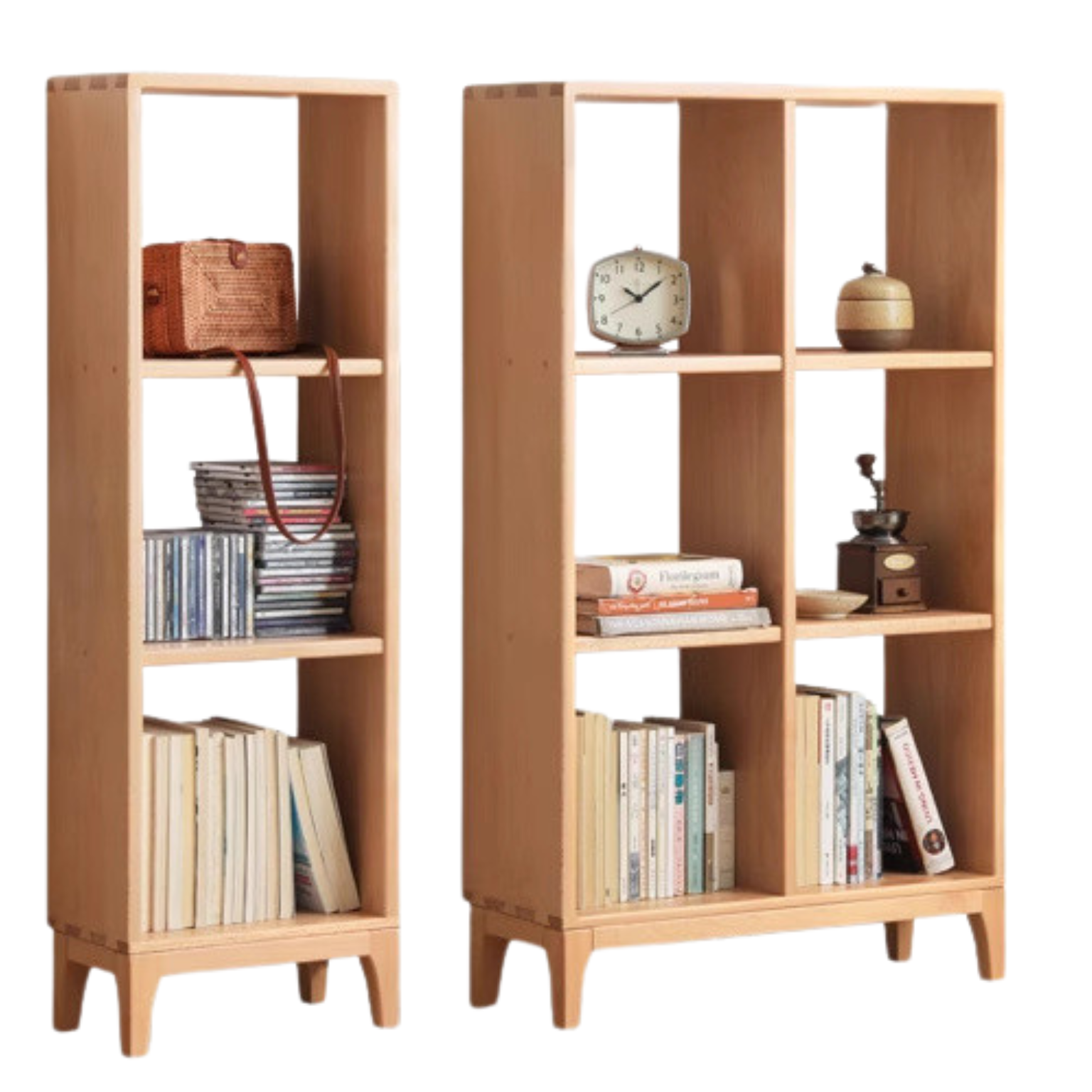 Beech solid wood bookshelf, Nordic display rack<