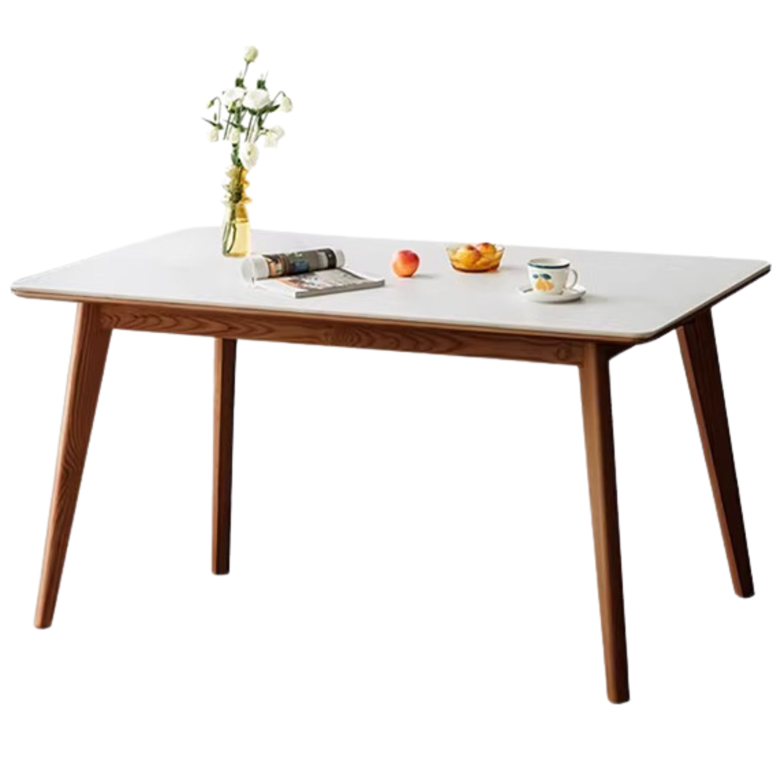 Ash solid wood Dining table with rock slab surface,