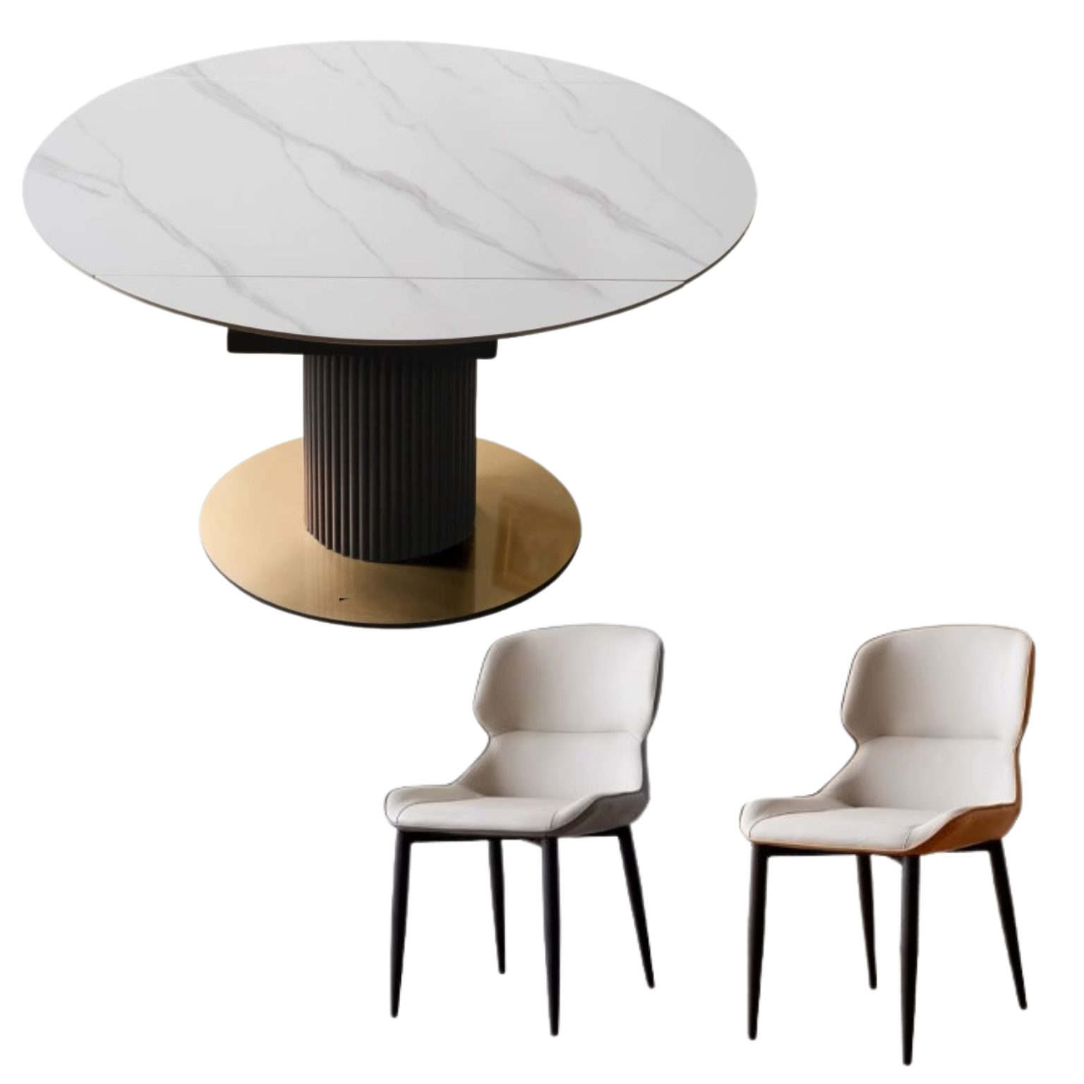 Oak solid wood Rotating telescopic round dining table light luxury rock board  ,