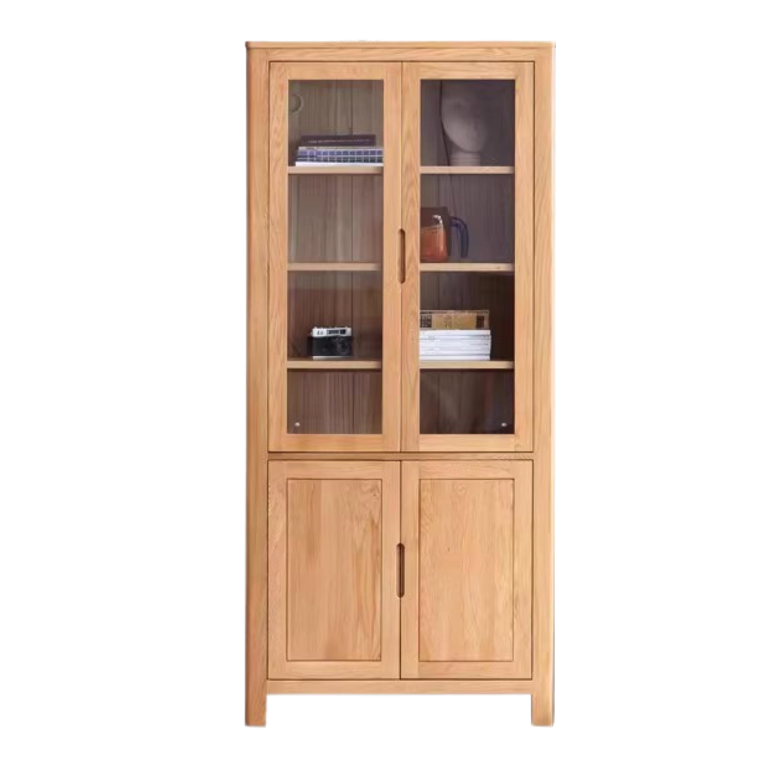 Oak solid wood bookcase multi-layer storage cabinet -
