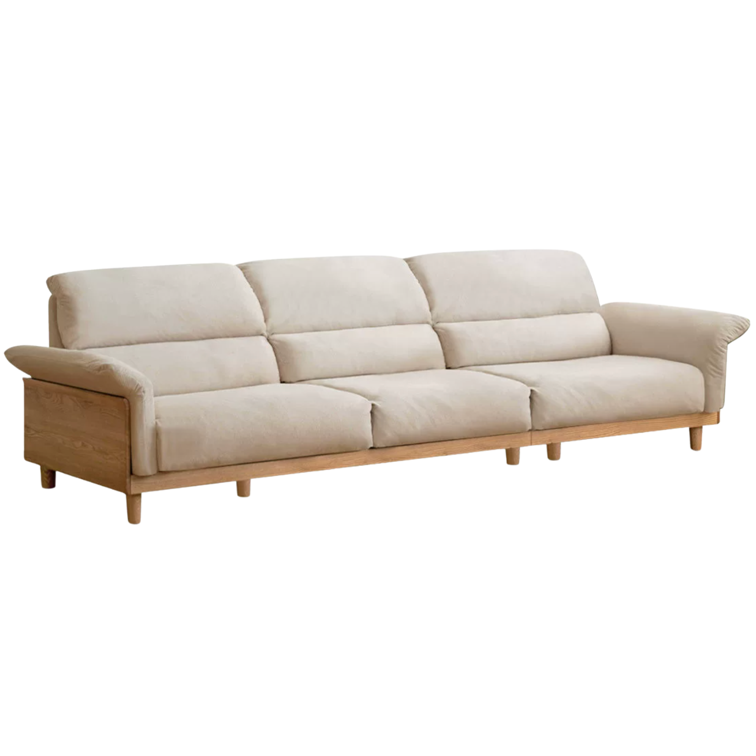 Oak Solid Wood Fabric Sofa, Couch with High Back Cushions, Durable Pet-Friendly Upholstery