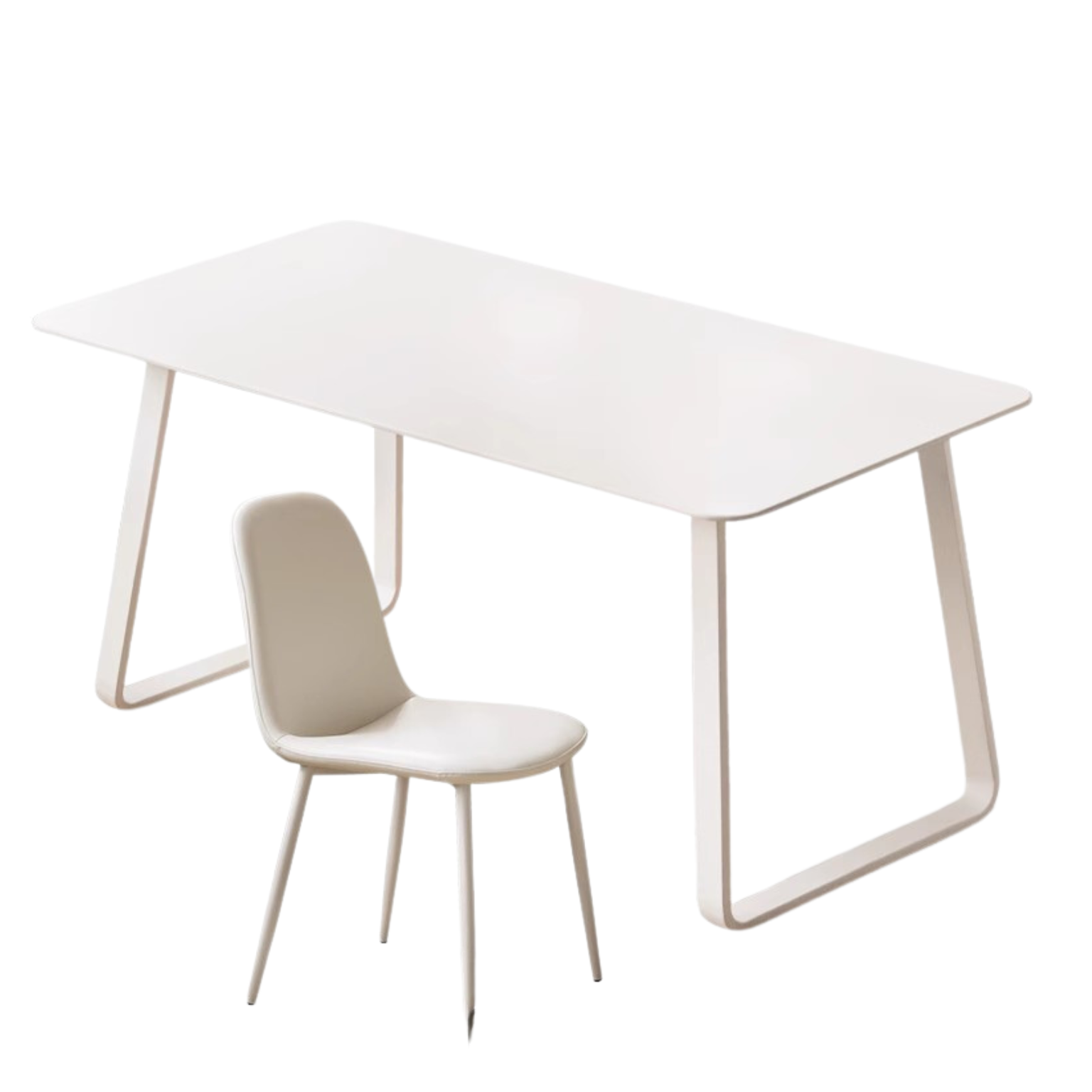 Iron slate dining table white cream style -