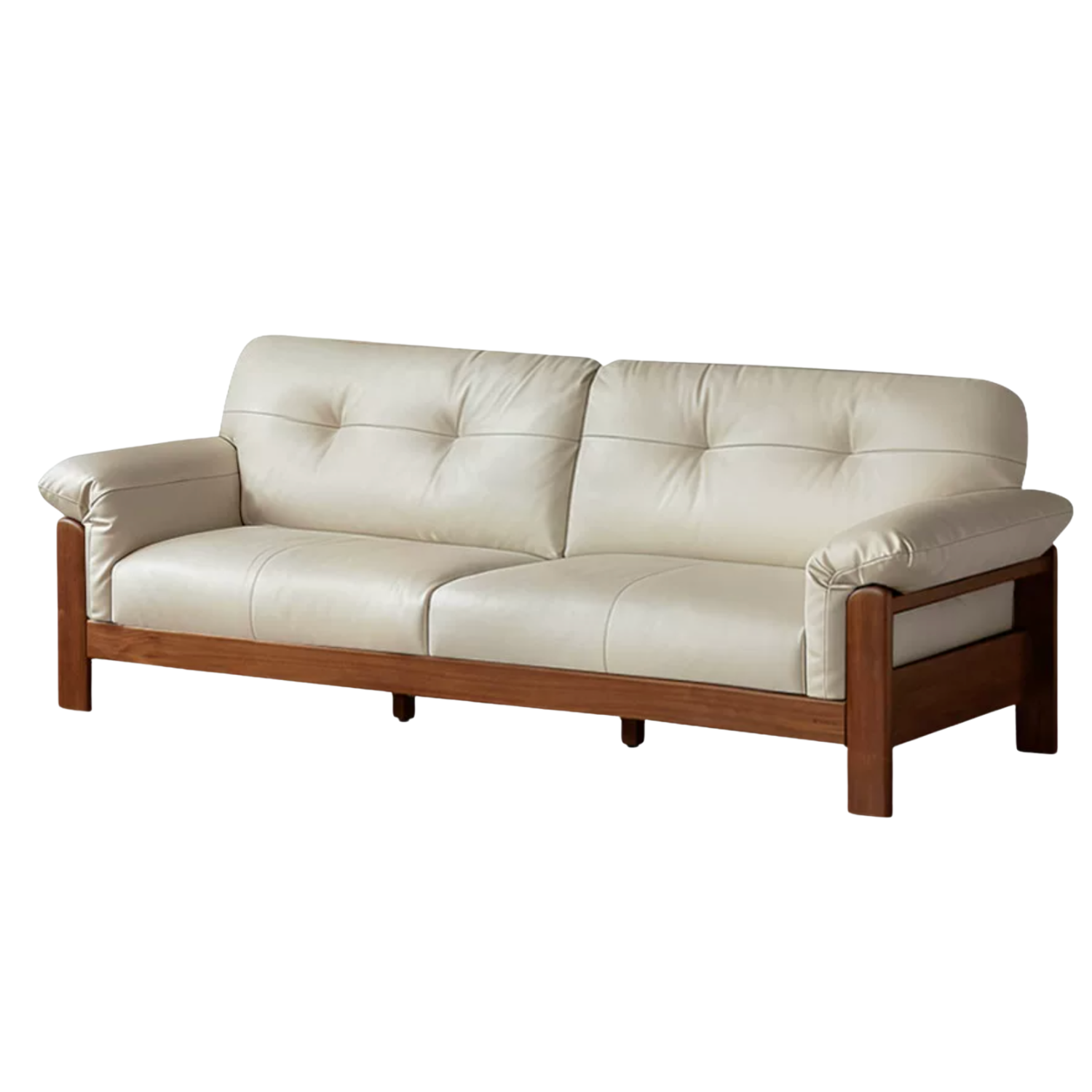 Ash Solid Wood Genuine leather, fabric Exposed Frame Sofa with Tufted Cushions