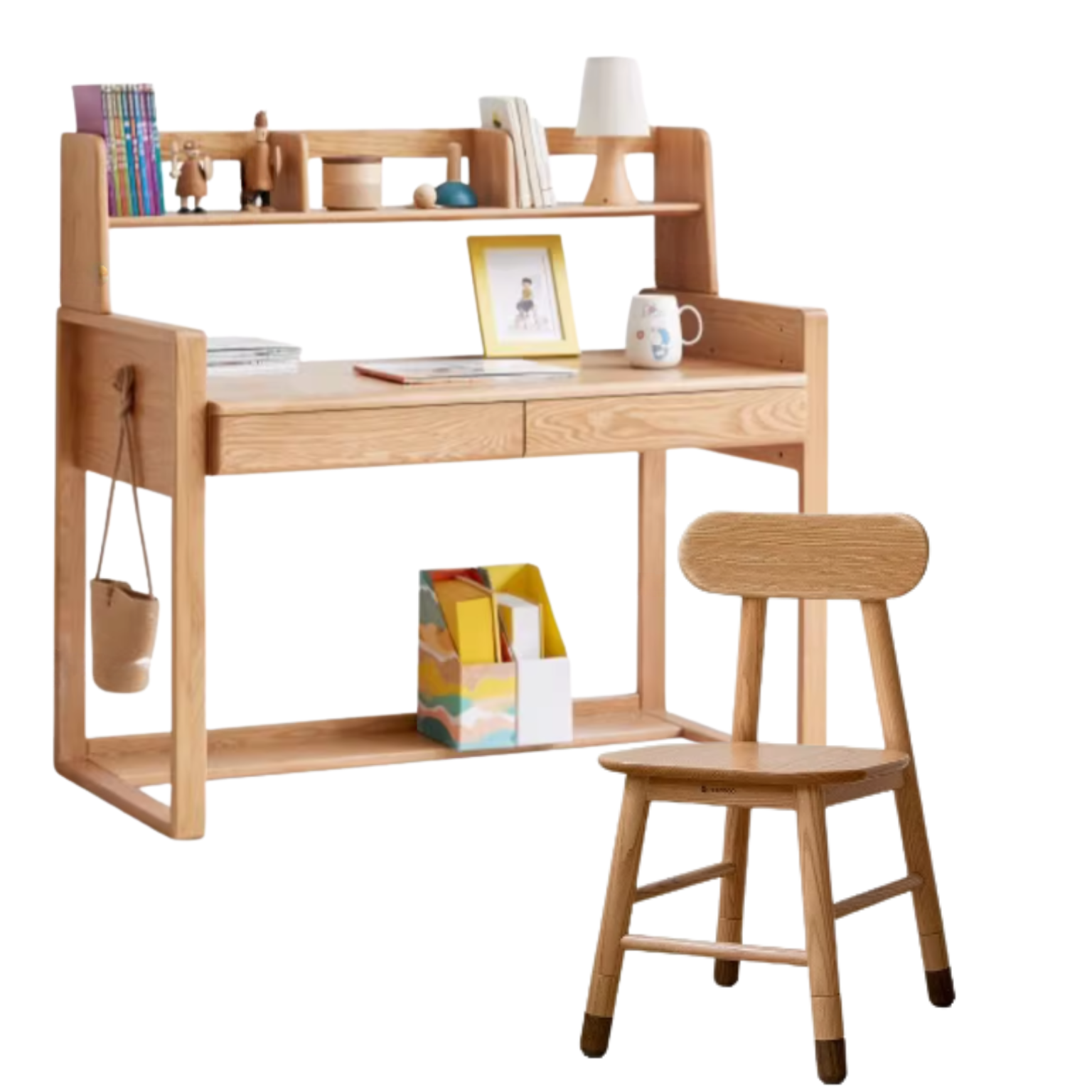 Oak children's modern study table can be raised and lowered