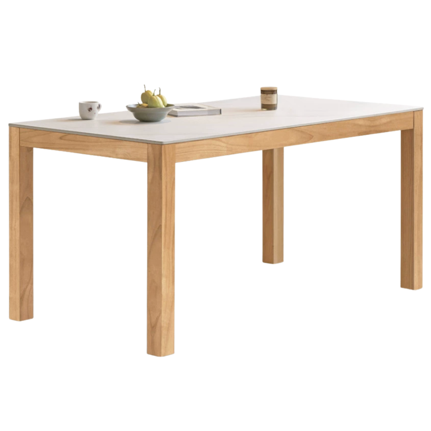 Oak, Solid Rubberwood Rectangular Rock Plate Dining Table