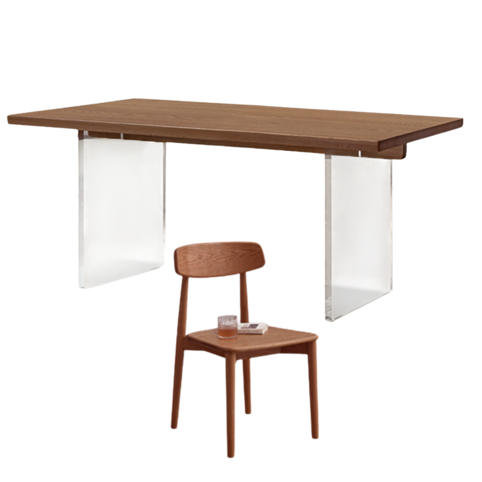 Oak solid wood dining table acrylic floating large size,