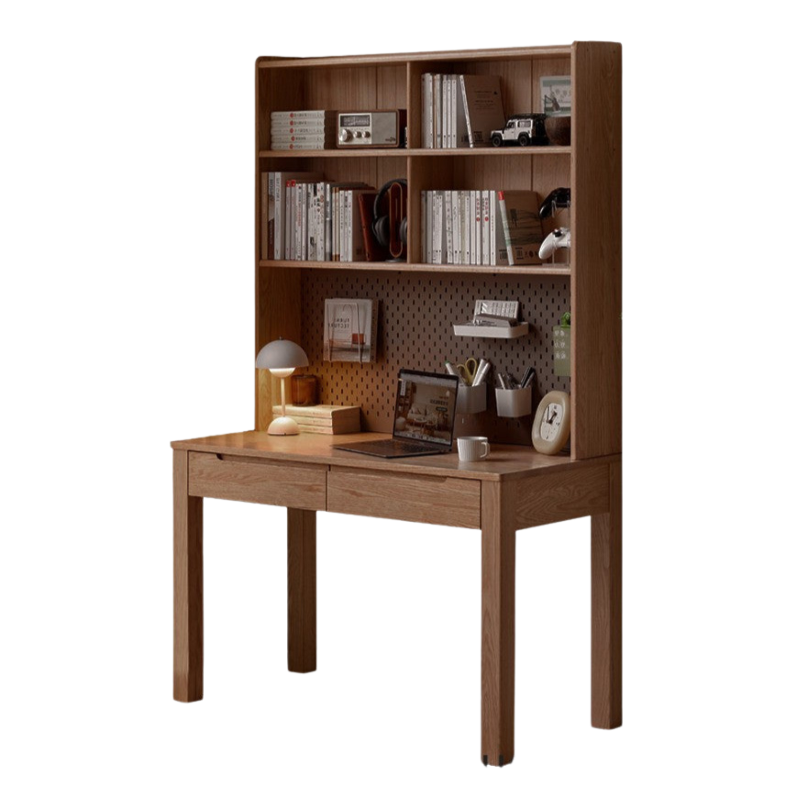 Oak solid wood desk bookshelf integrated simple writing desk