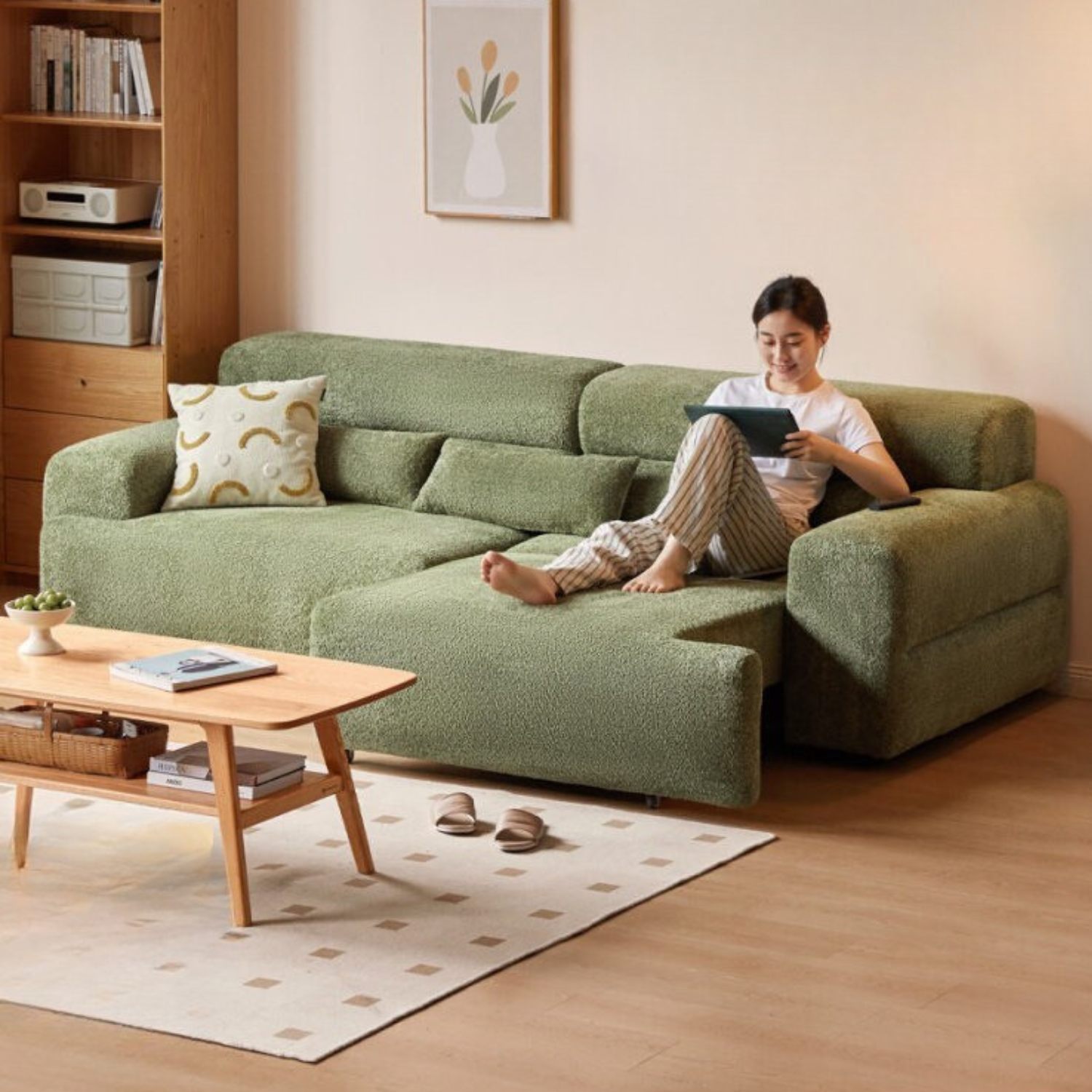 Fabric Electric Reclining Sofa with Telescopic Seat