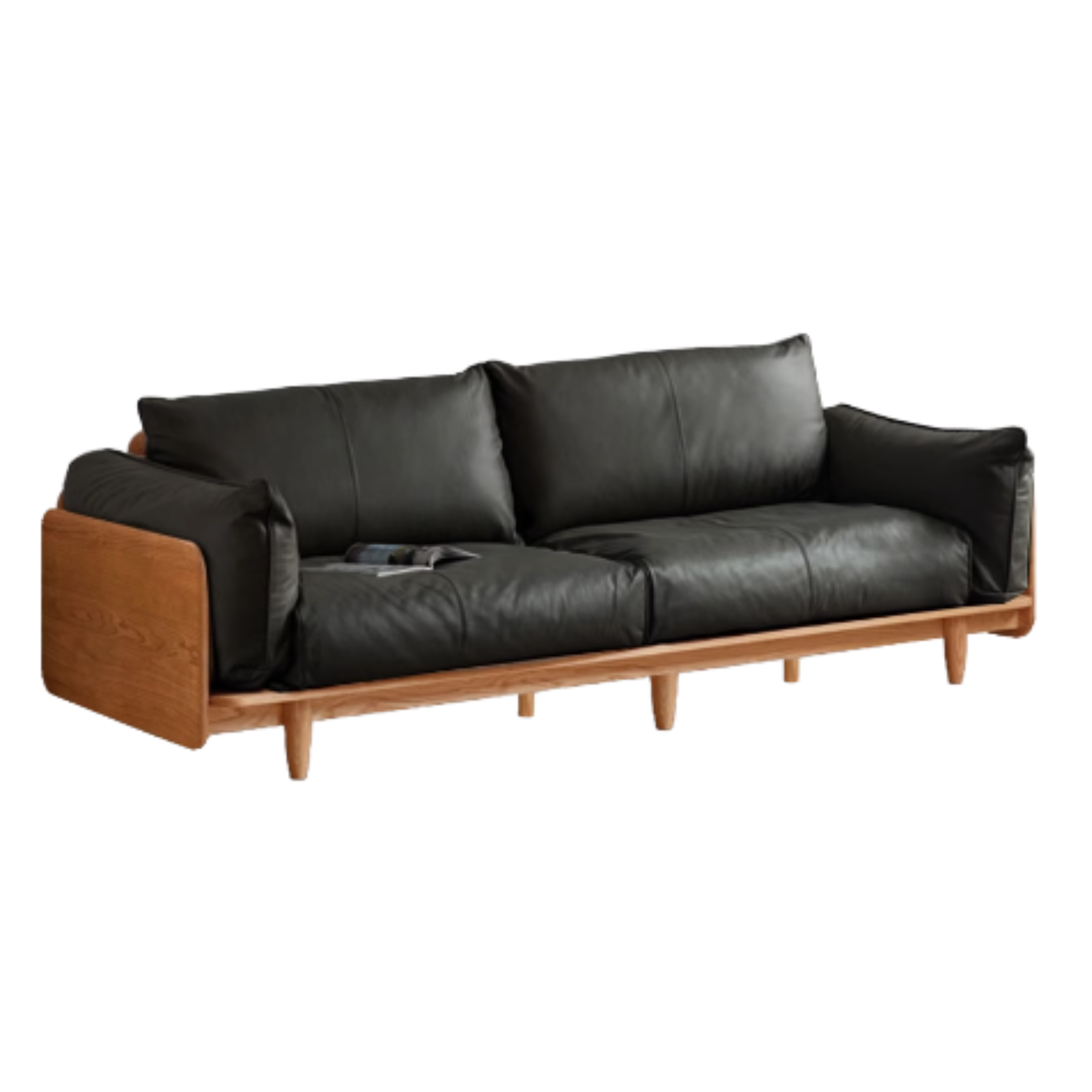 Cherry Wood Sofa Genuine Leather, Fabric