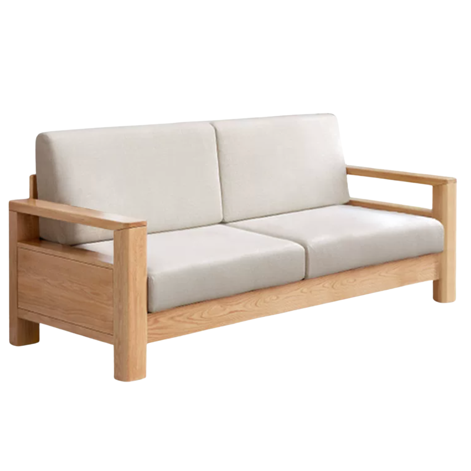 Oak Solid Wood, Solid Rubberwood Cotton Fabric Sofa
