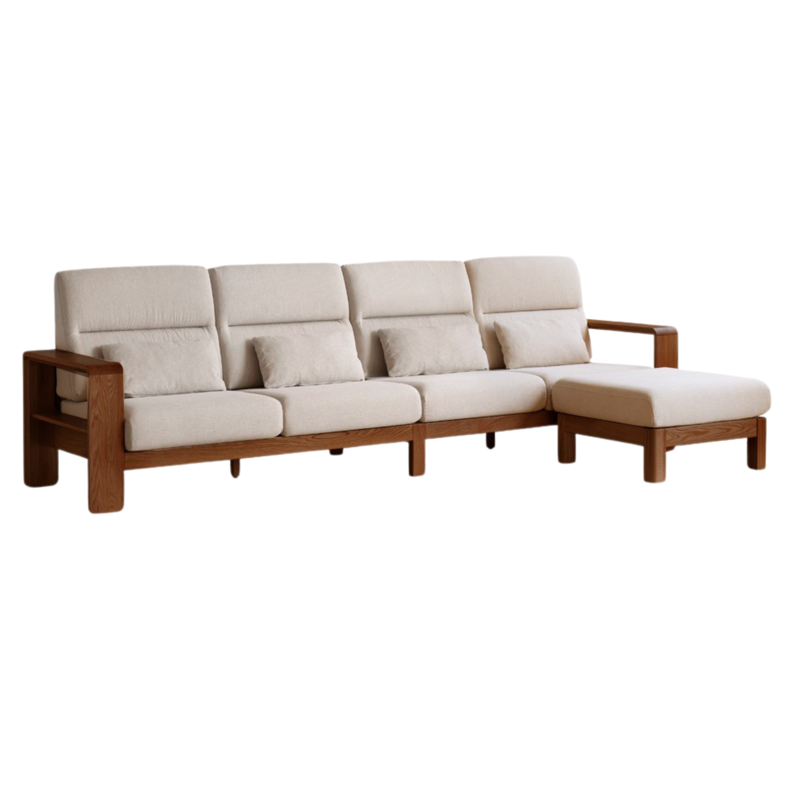 Oak Solid Wood Modern Log Style Corner Fabric Sofa