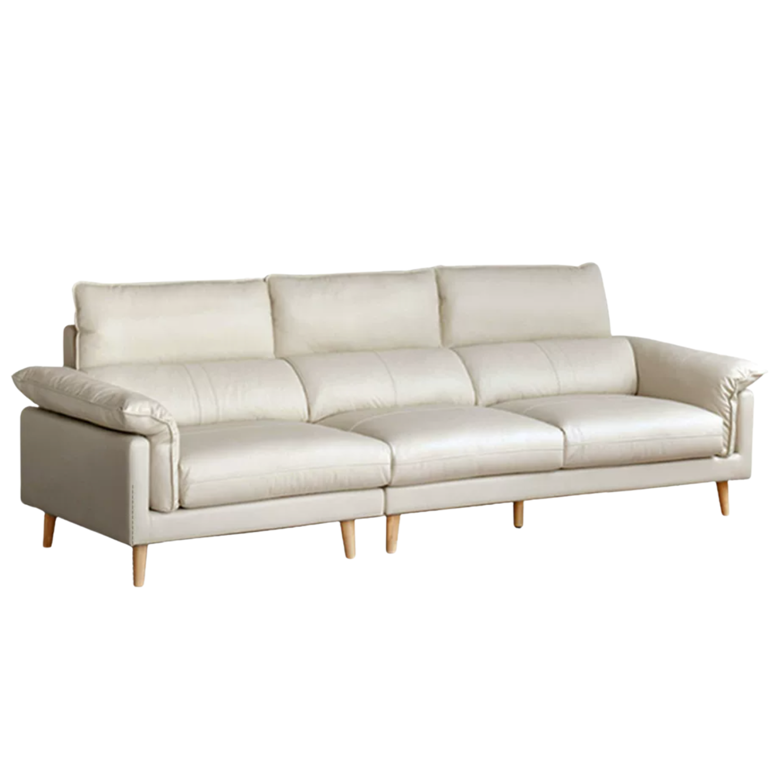 Deep-Seat Sofa with Down-Filled Cushions and Wood Legs-Genuine leather, fabric