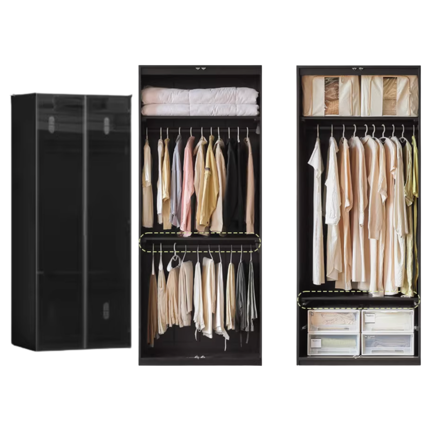 Pine Solid Wood Modern Wardrobe with Light