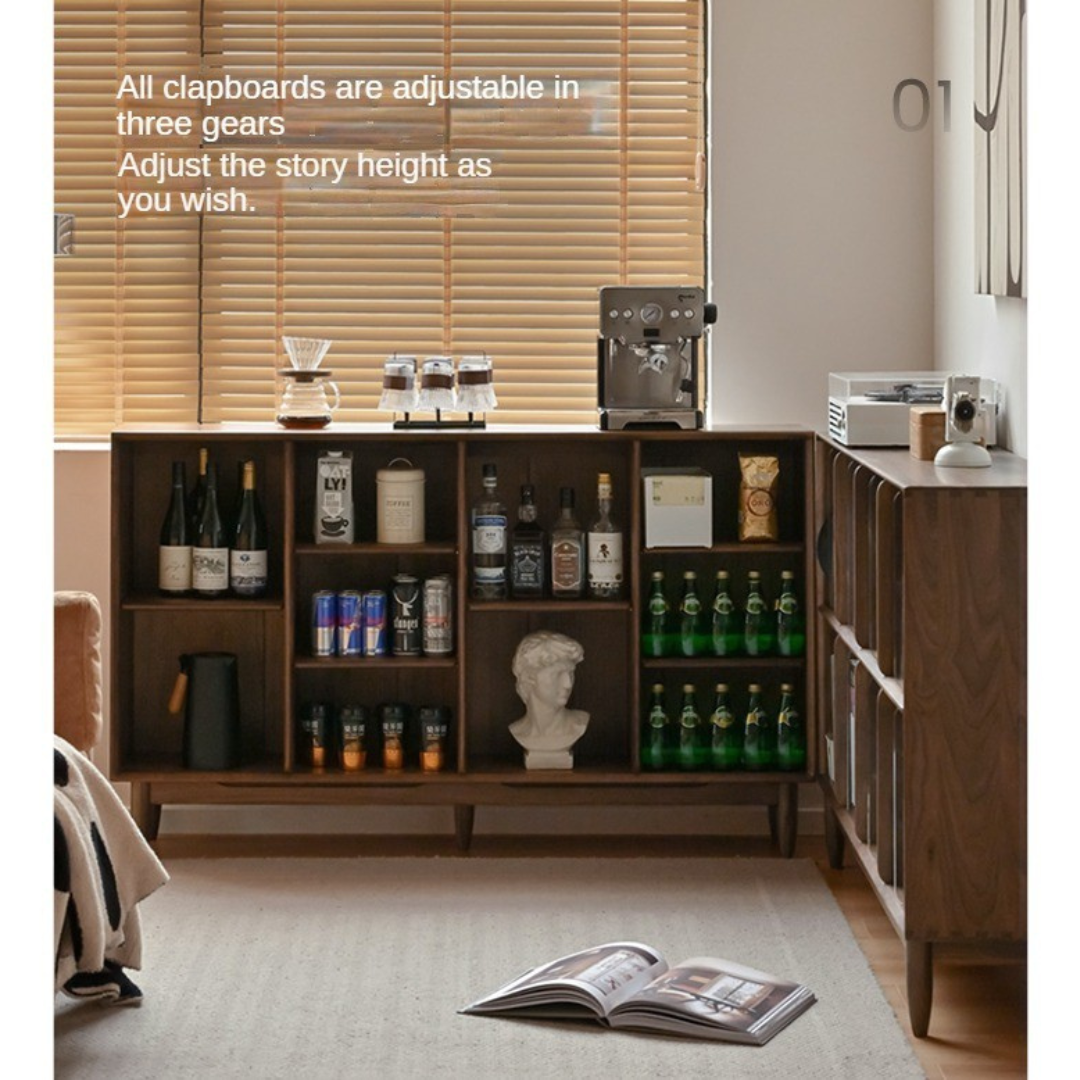 Black Walnut, Oak Solid Wood Bookcase Modern Storage Cabinet