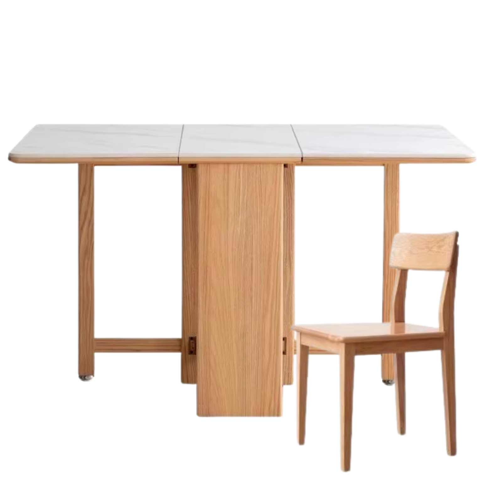 Oak Solid Wood Foldable Dining Table With Rock Slab Surface