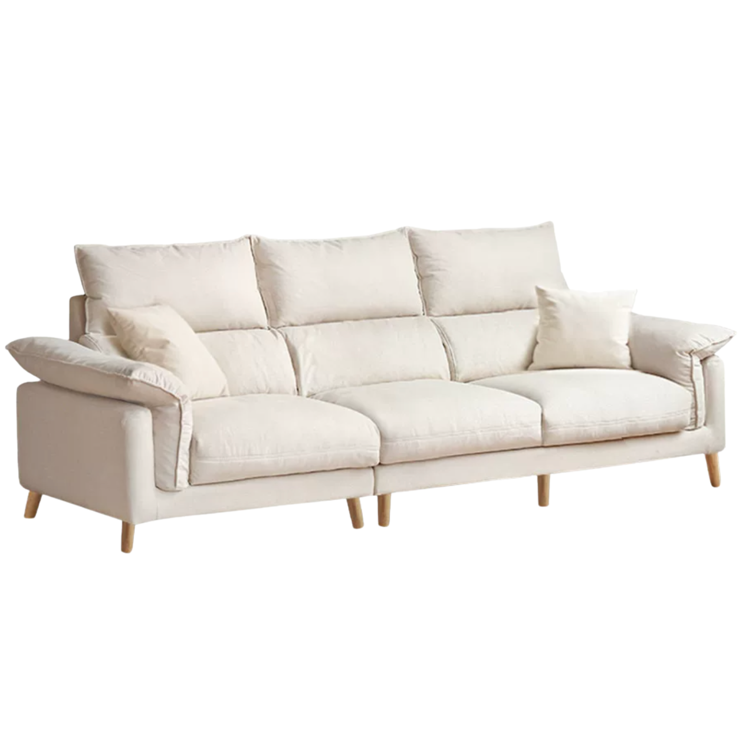 Deep-Seat Sofa with Down-Filled Cushions and Wood Legs-Genuine leather, fabric