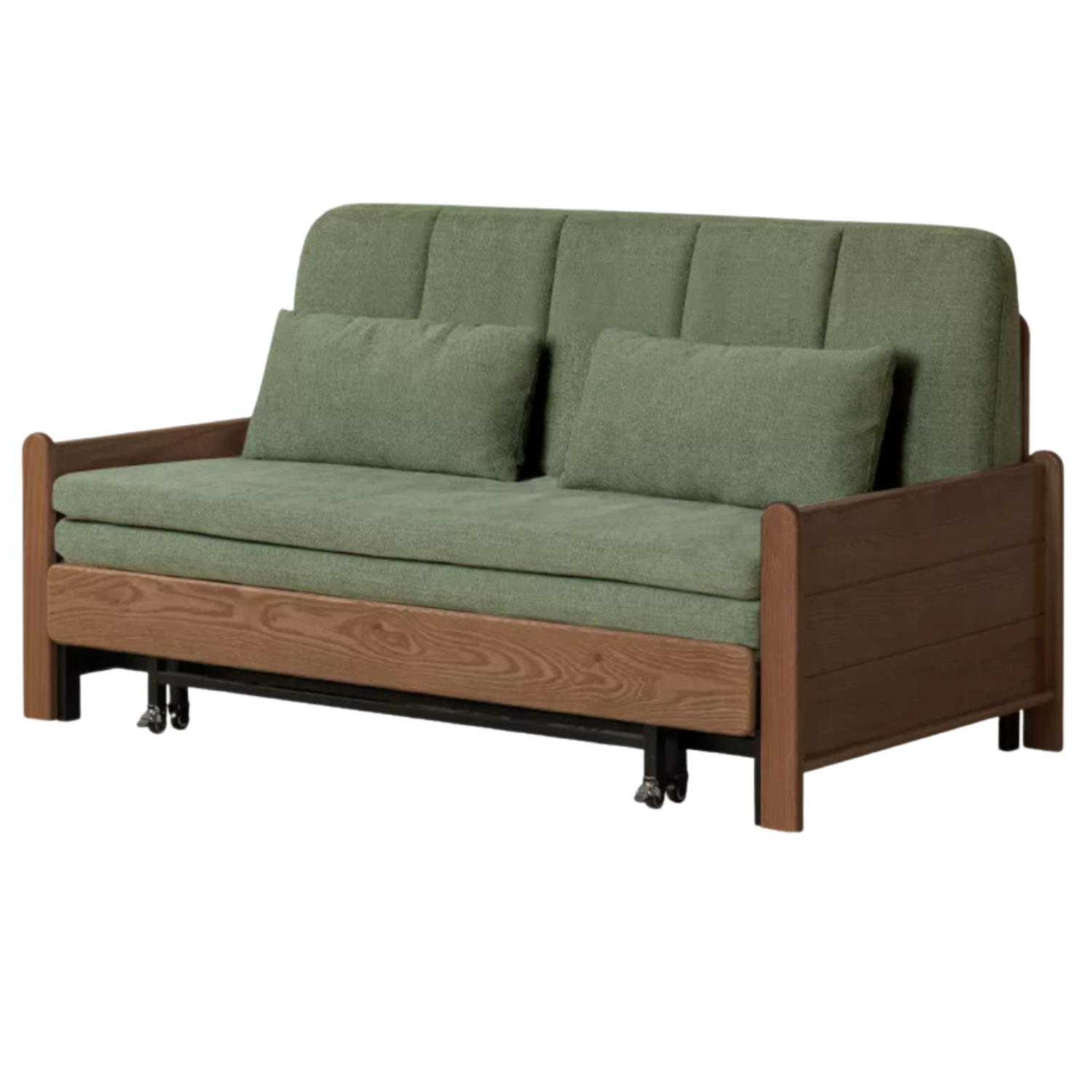 Ash, Oak Solid Wood Sleeper Sofa with Solid Wood Armrests and Built-In Wheels