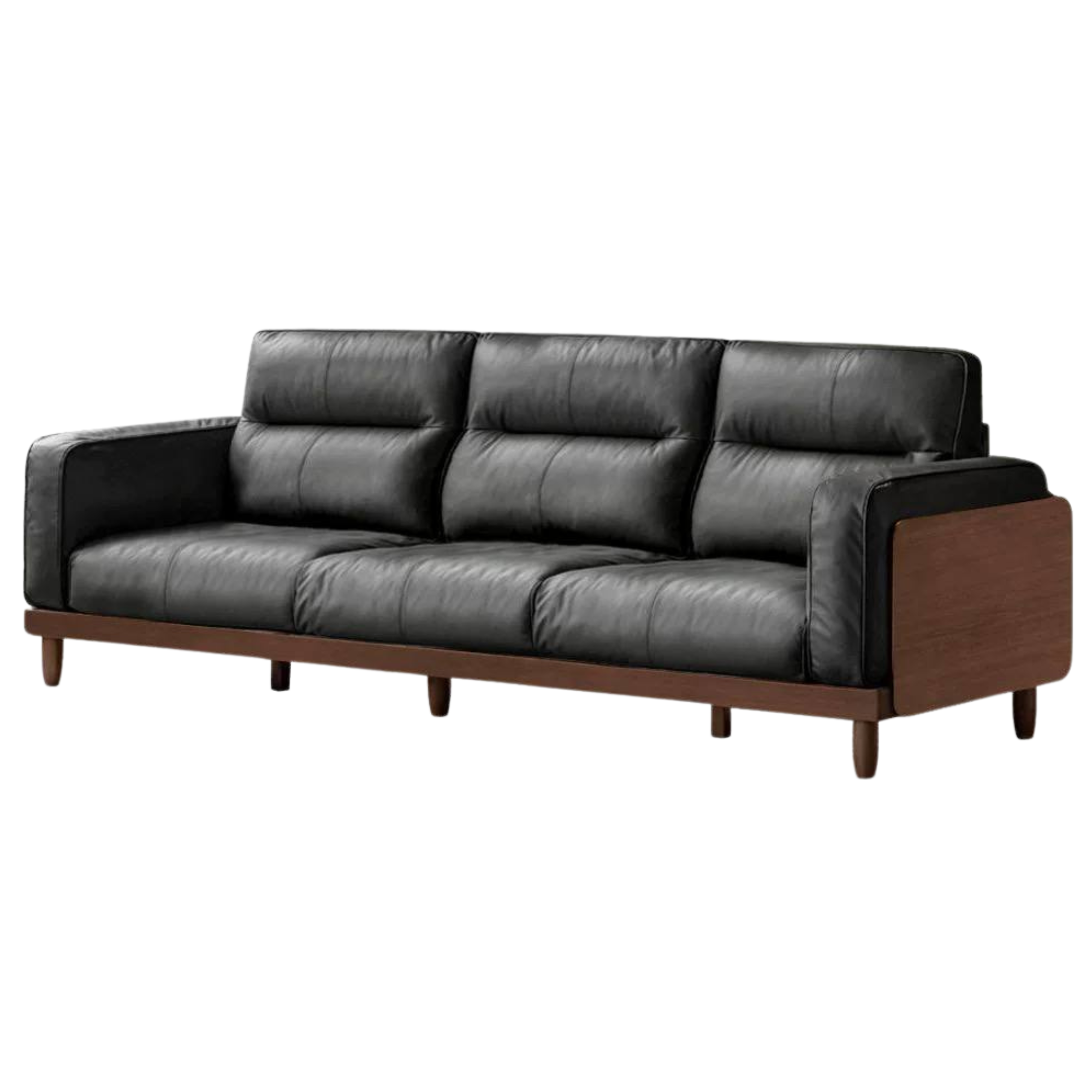 Sandalwood, Ash Solid Wood Genuine Leather, fabric High-Back Sofa