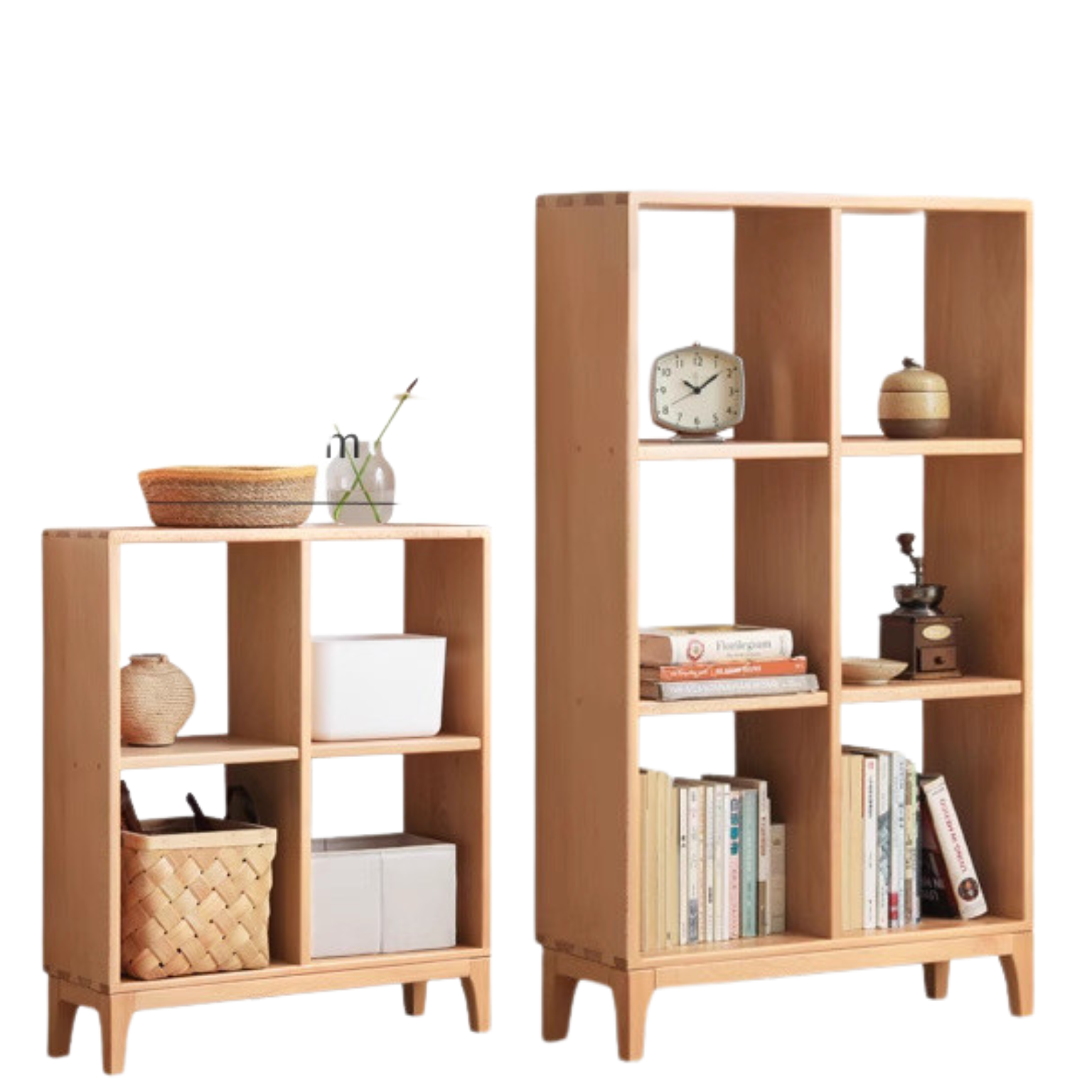 Beech solid wood bookshelf, Nordic display rack<