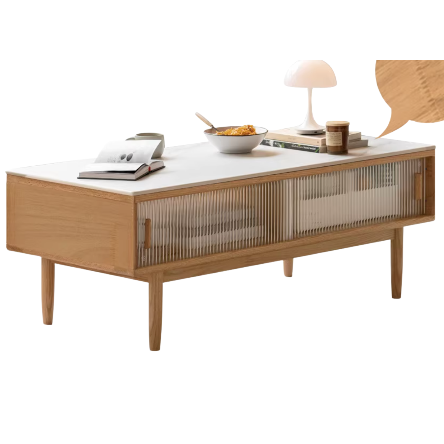 Oak, Beech, Solid Rubberwood Glass Doors Coffee Table
