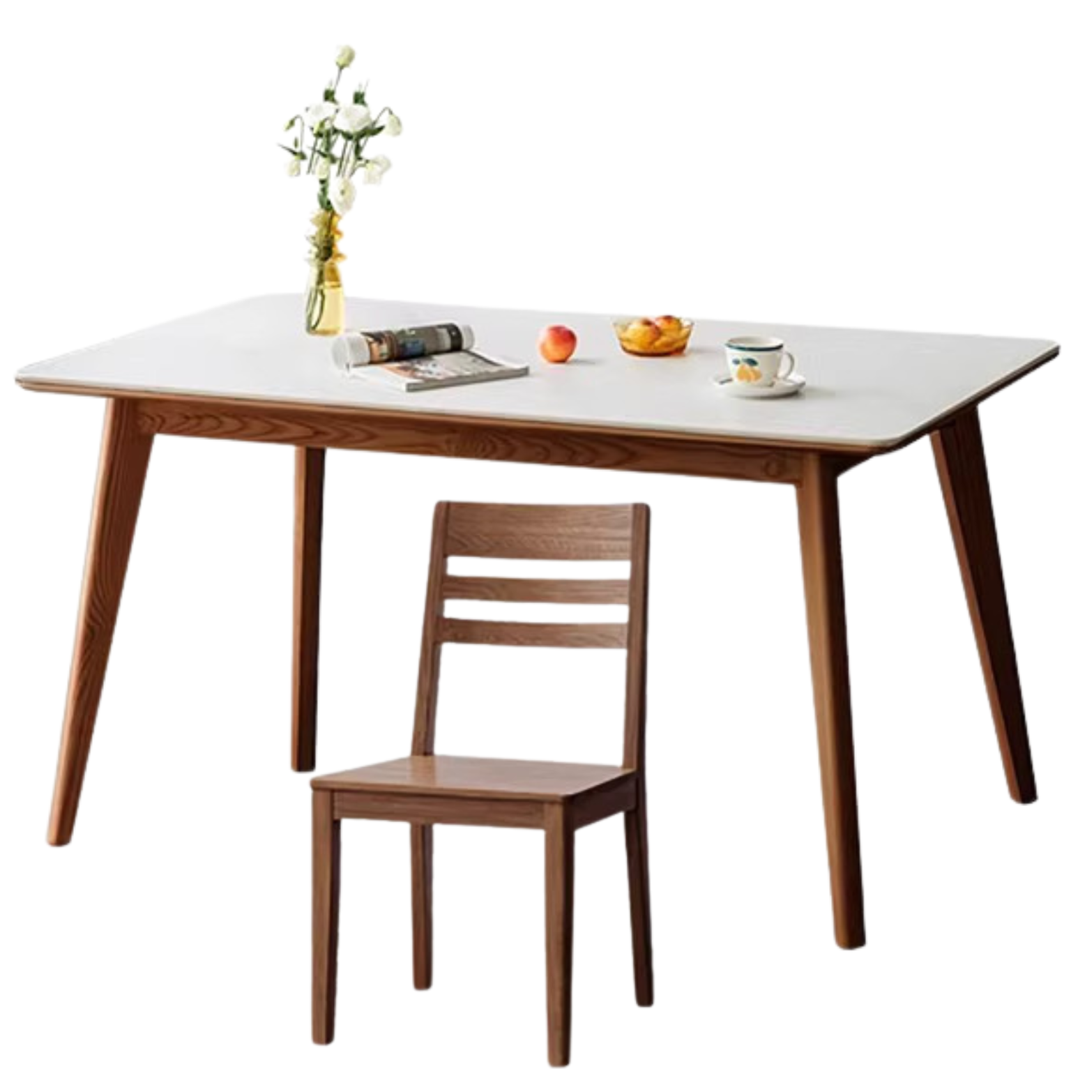 Ash solid wood Dining table with rock slab surface,