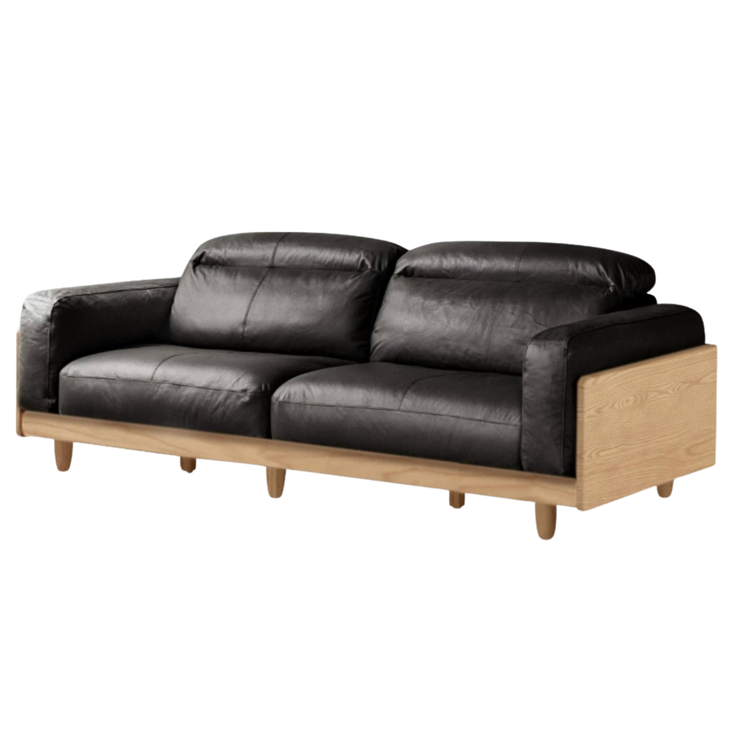 Black Walnut, Sandalwood, Ash Solid Wood Leather Sofa Italian Light Luxury.