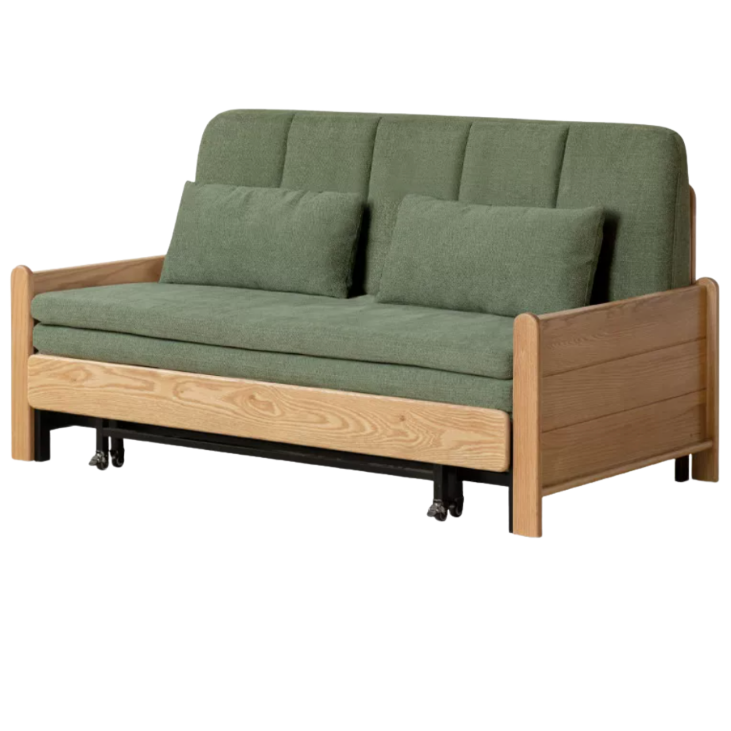 Ash, Oak Solid Wood Sleeper Sofa with Solid Wood Armrests and Built-In Wheels