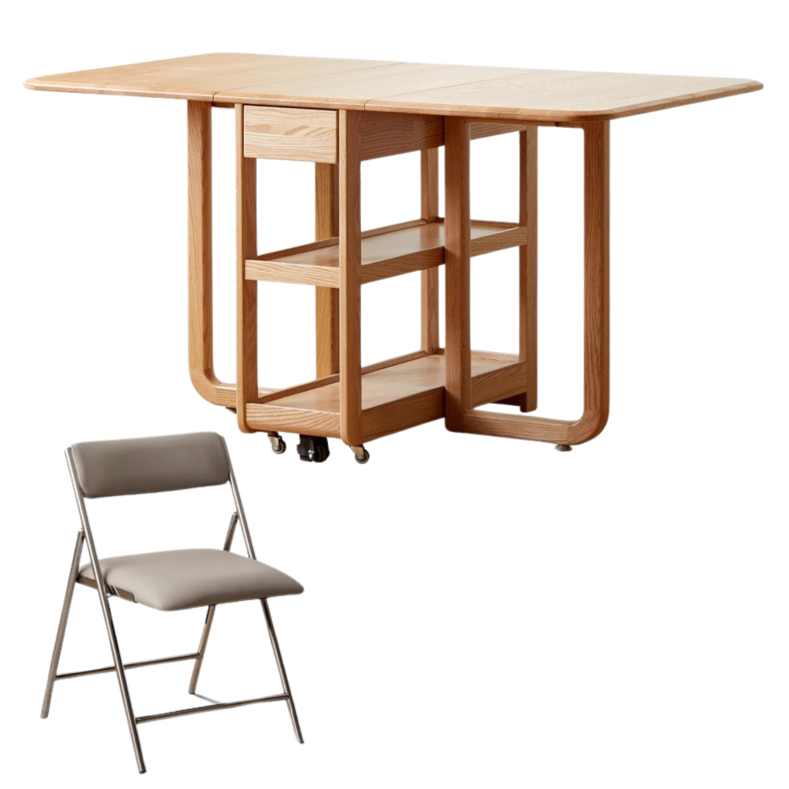 Oak Solid wood folding multi-functional storage telescopic dining table ,