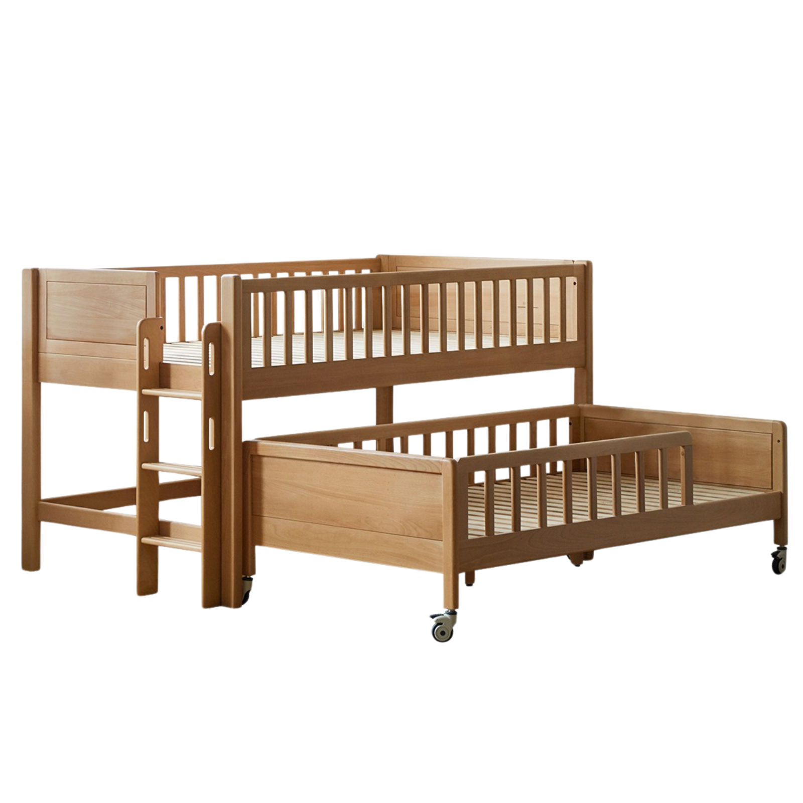 Beech Solid Wood Mother and Child Trolley Bunk Bed