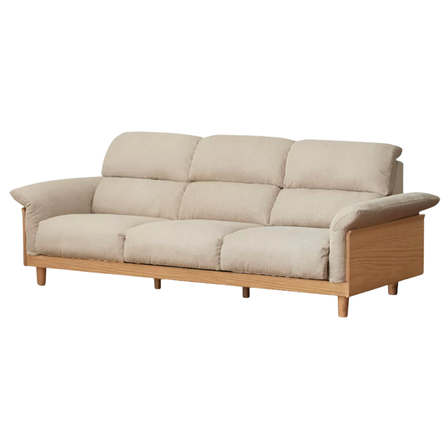 Oak Solid Wood Fabric Sofa, Couch with High Back Cushions, Durable Pet-Friendly Upholstery