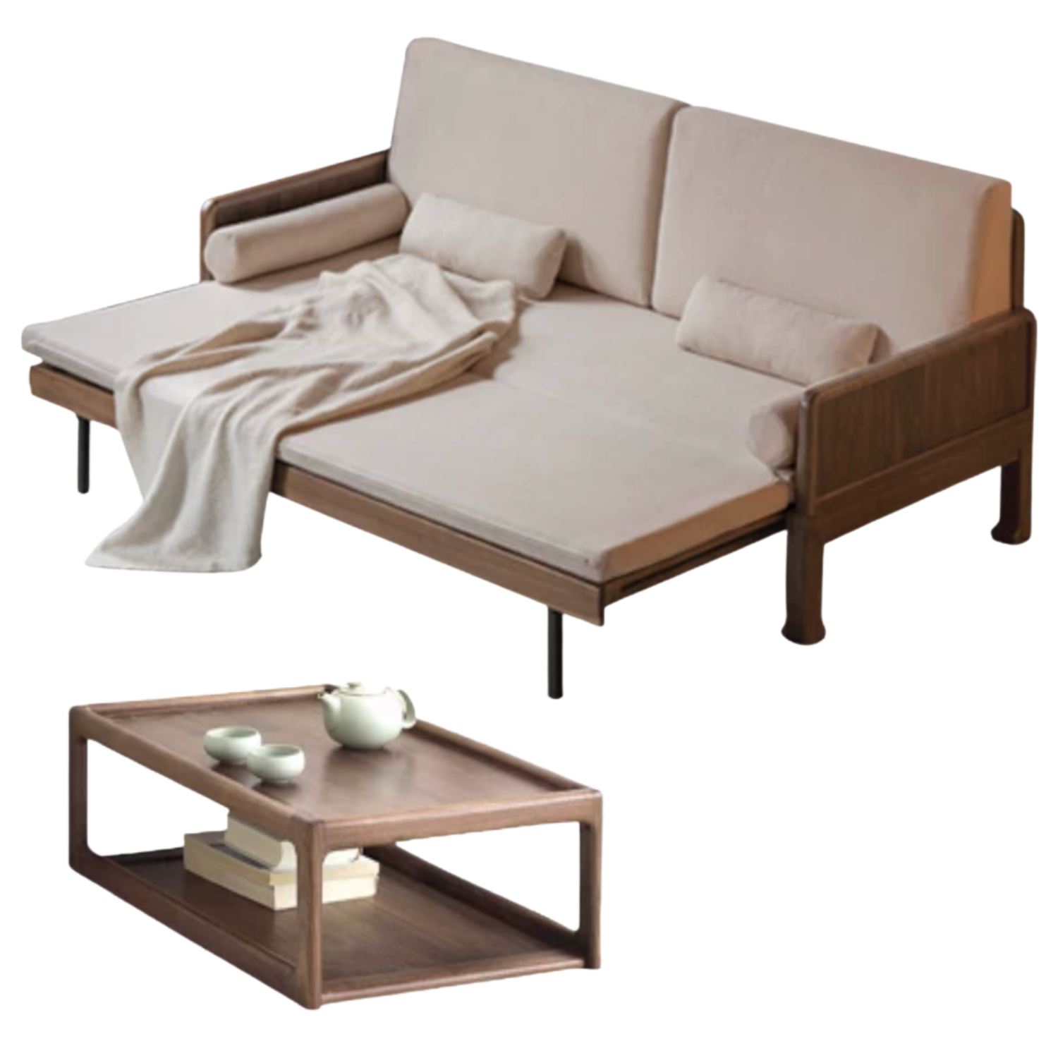 Black Walnut, Oak Solid Wood Foldable Sofa Bed