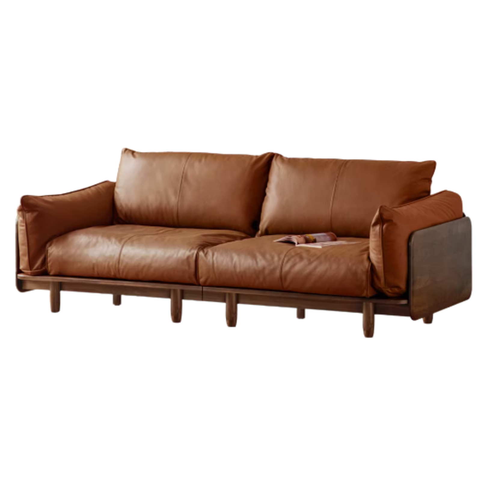 Black Walnut Solid Wood Genuine Leather Sofa, Fabric Sofa-SPECIAL PRICE: