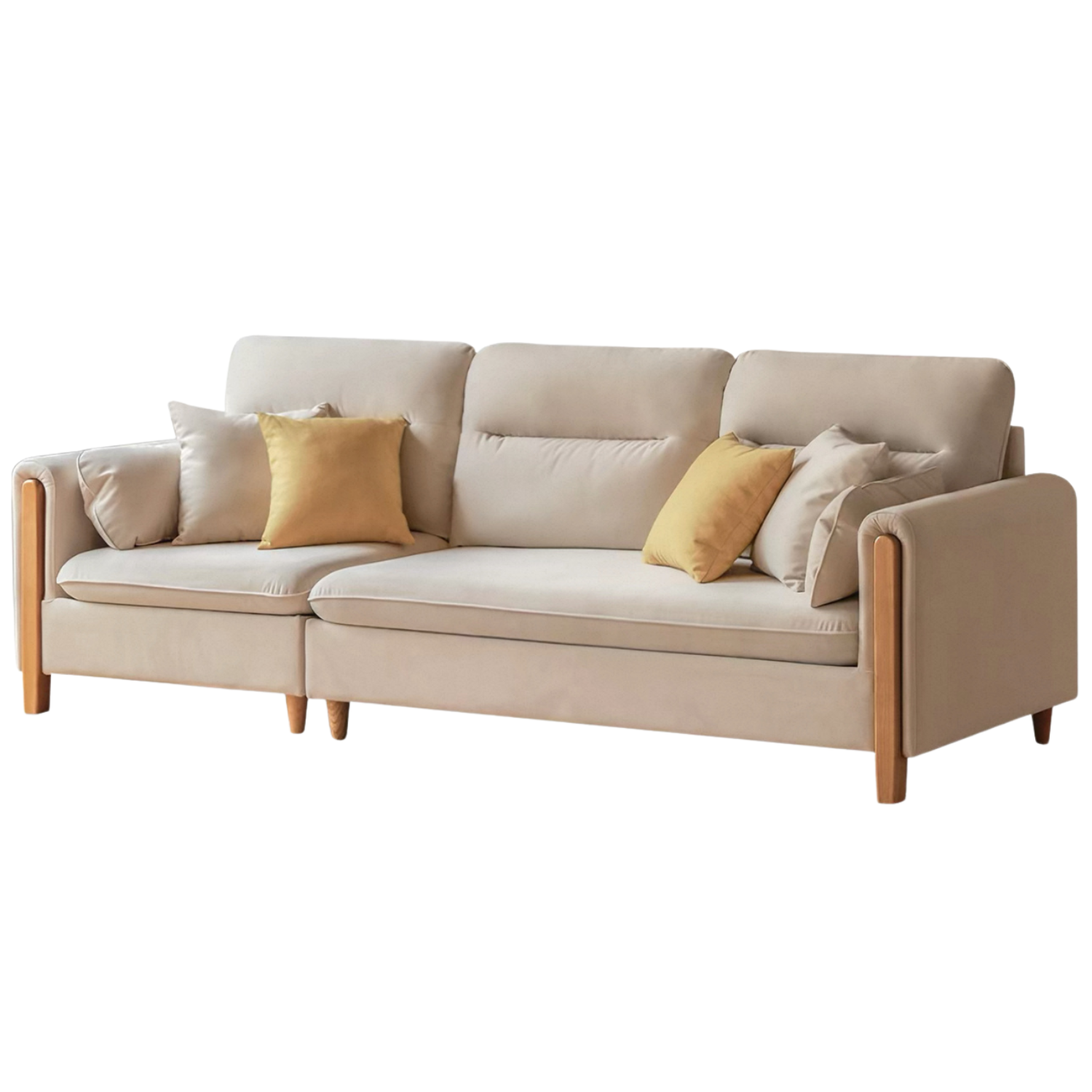 Oak Solid Wood Modern Corner-Style Fabric Sofa