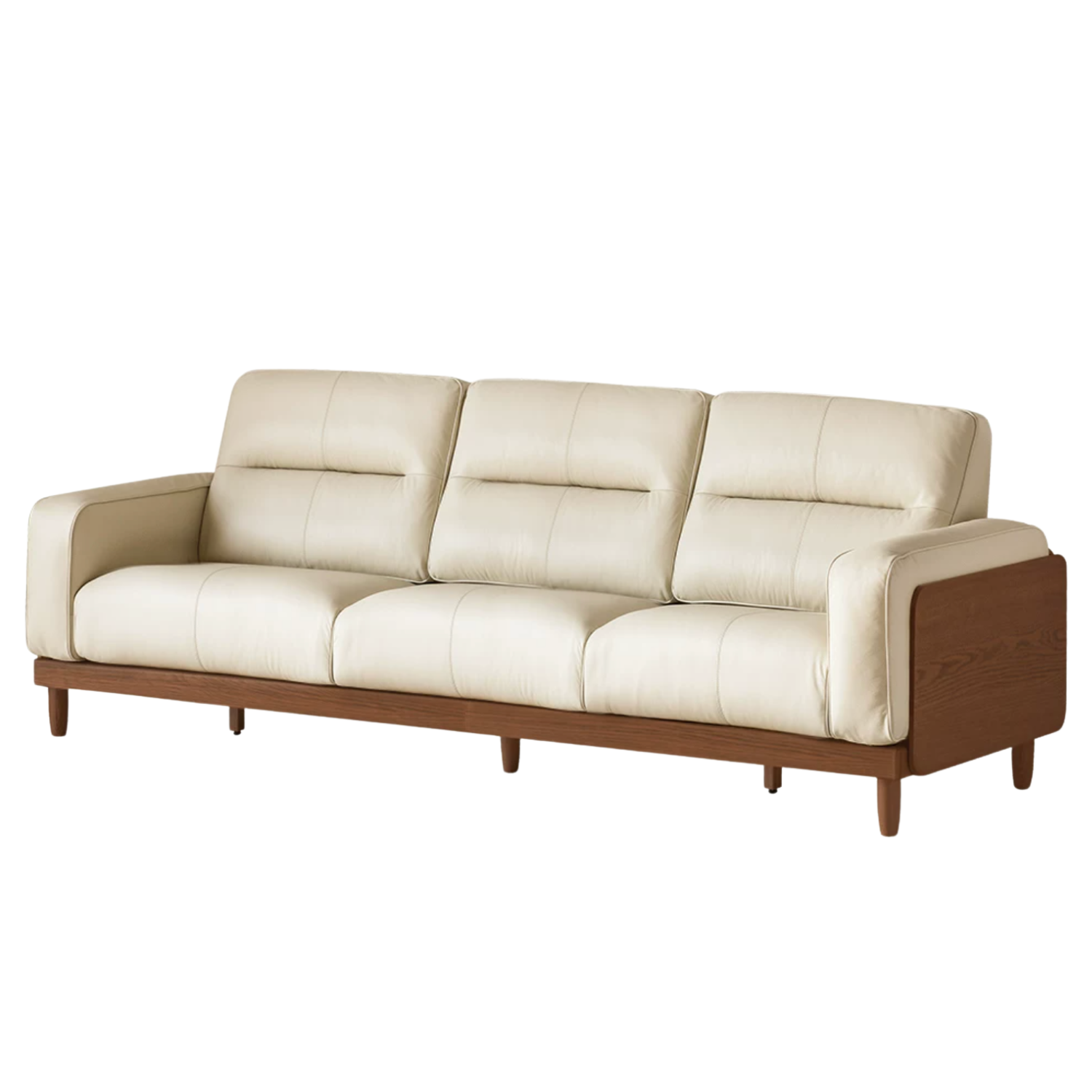 Sandalwood, Golden Pearwood, Ash Solid Wood Genuine Leather, fabric High-Back Sofa