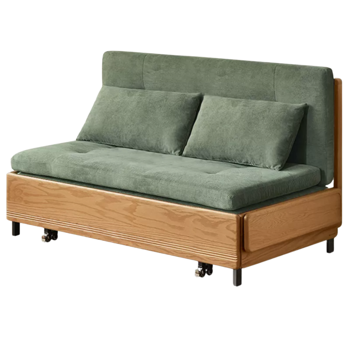 Oak Solid Wood Sleeper Sofa Chair Bed with Attached Fold-Out Side Tray